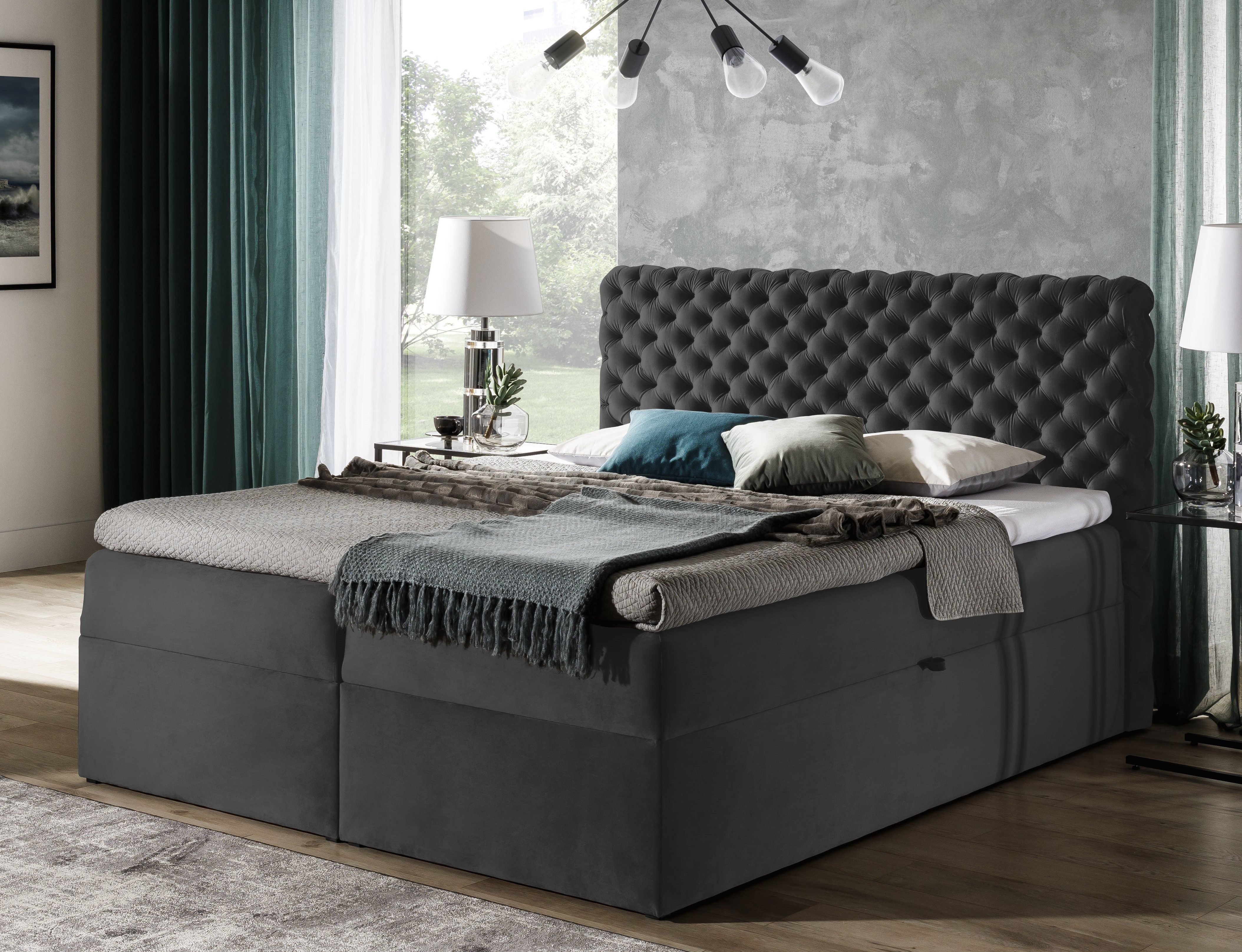 MF Design Boxspringbett Boxspringbett CHESTERFIELD mit Bettkasten und Federautomatik aus, Vorhanden