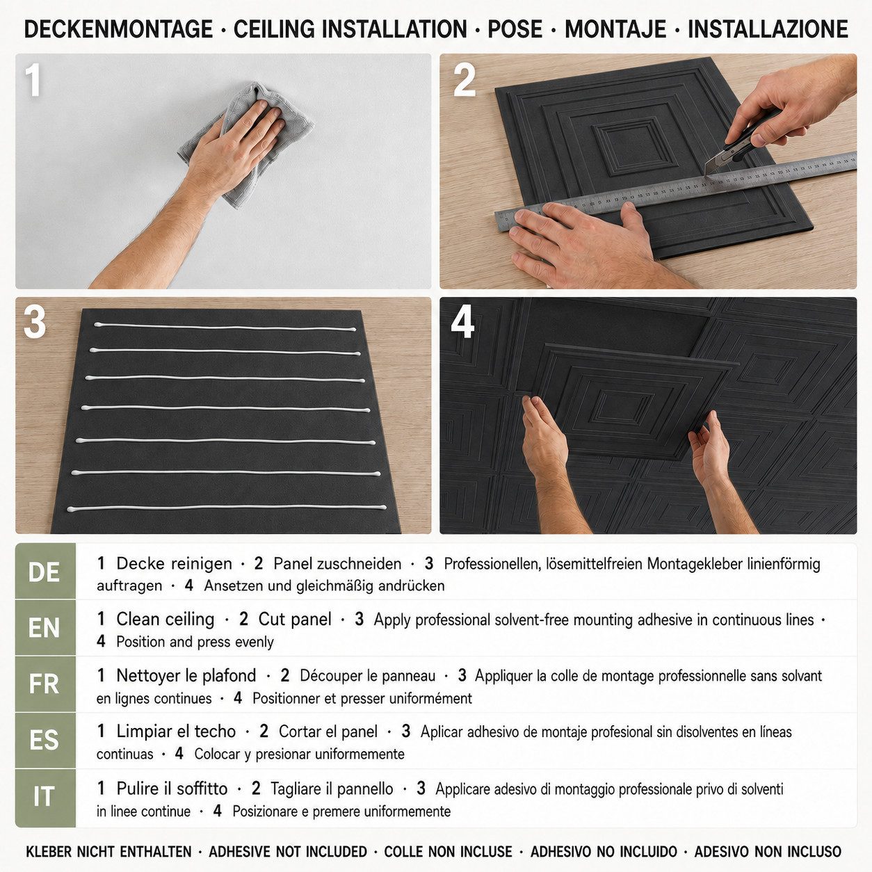 IKHEMalarka 3D Wandpaneel aus Polystyrol Styropor XPS 2m² = 8 Stück, BxL: 50,00x50,00 cm, 0,25 qm, (Platten XPS, Polystyrol Paneele) Paneelen für Decke & Wand – Bild 4 von 5