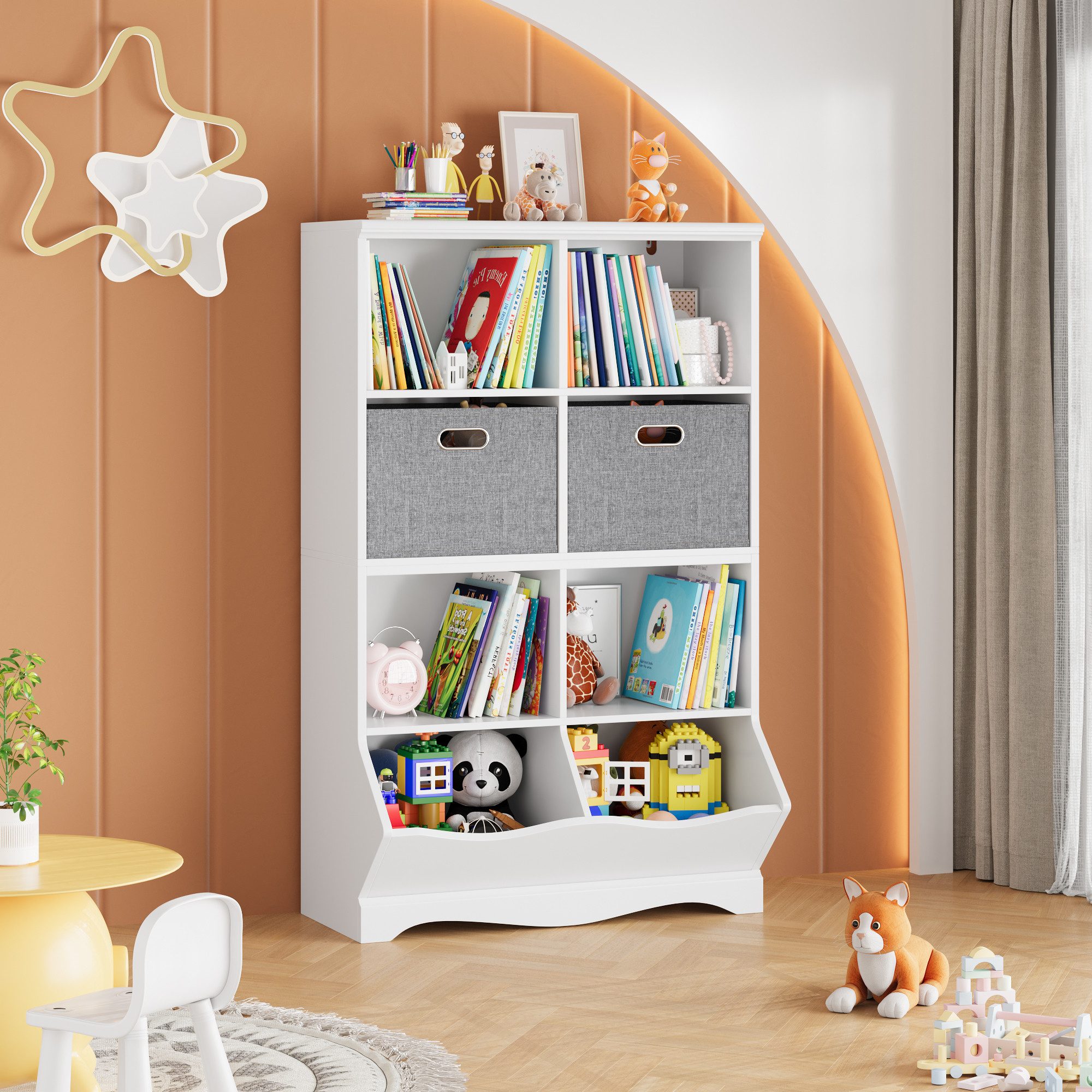 HOMECHO Toy Chest, Children's Shelf with 8 Shelves and 2 Fabric Drawers