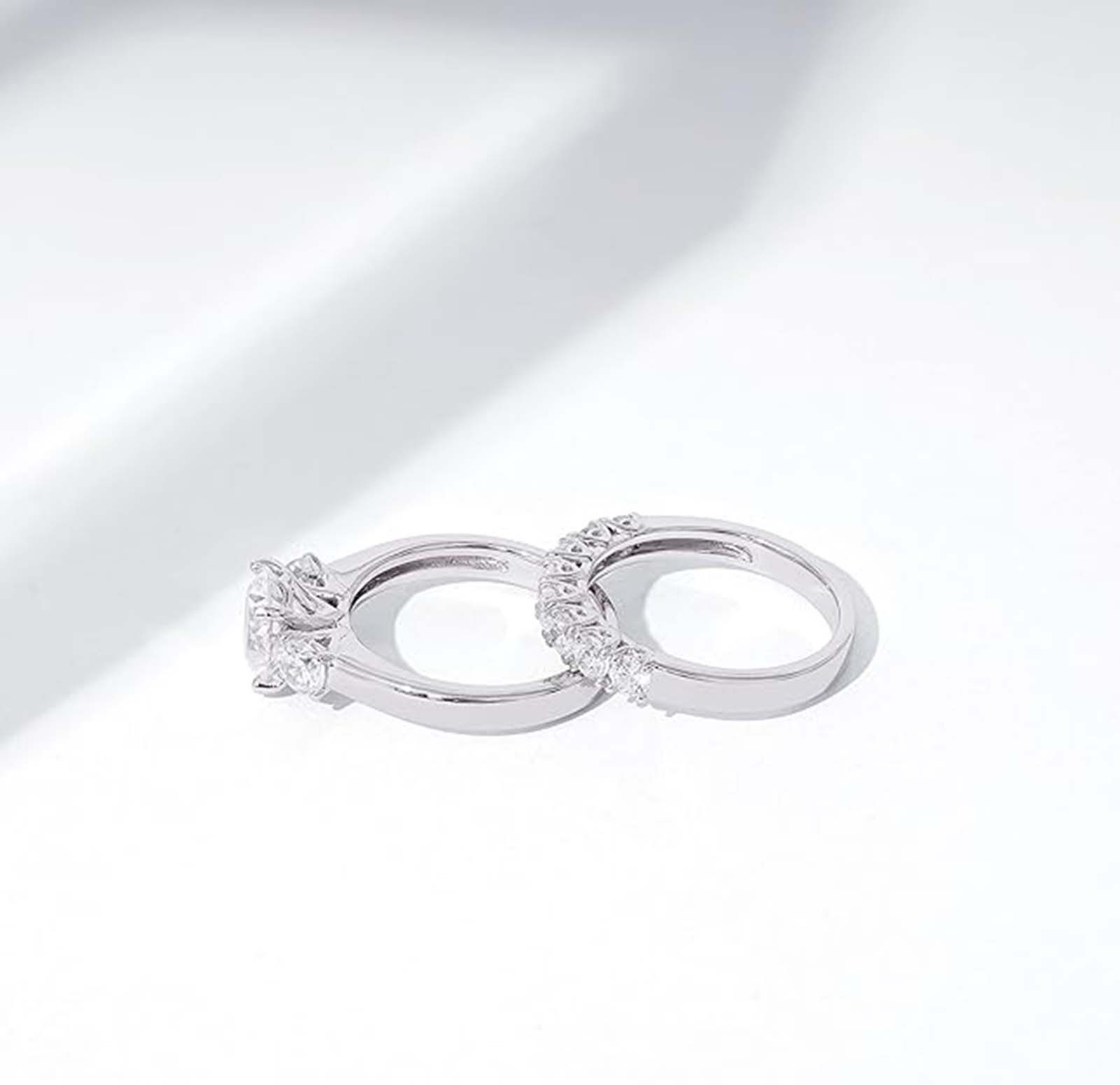 Jumpeak Diamantring 2karat E VVS2 3ex,14K Gold,Lab Grown Diamant Ring,Diamant Ring Damen, Trauringe Eheringe Set 2 Teilig,Verlobungsring,4 Zacken,Diamond