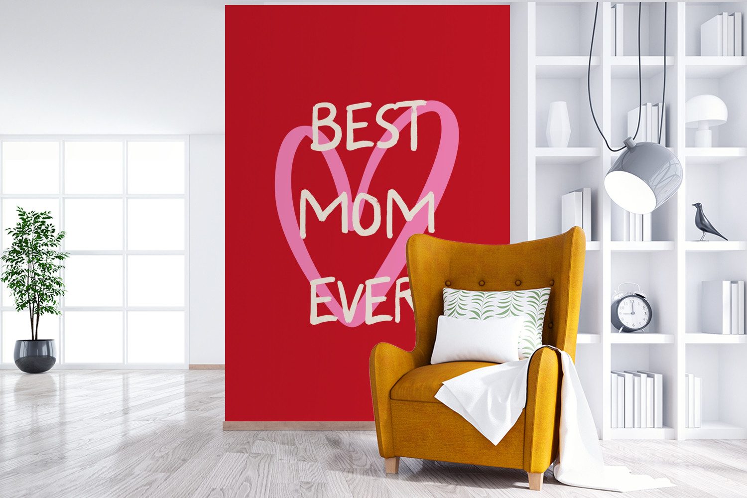 MuchoWow Fototapete Mutter - Zitat - Herz - Rot, Matt, bedruckt, Montagefertig Vinyl Tapete, Wandtapete, 170x260 cm