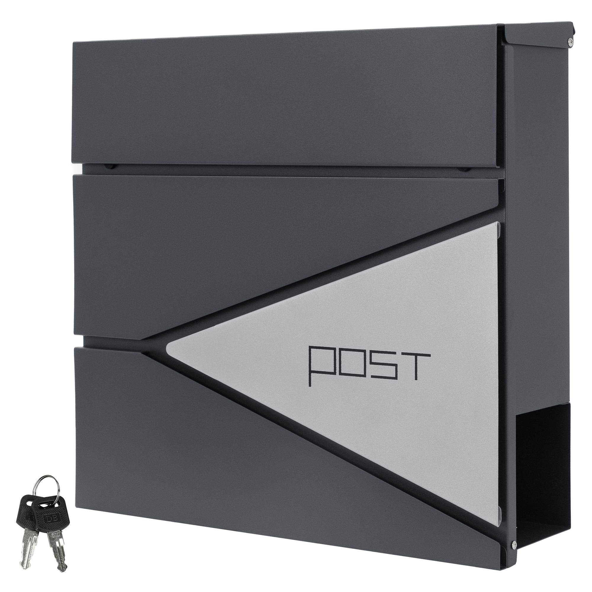 ML-DESIGN Briefkasten Postkasten mit Zeitungsfach Designwandbriefkasten Mailbox, Anthrazit/Silber Edelstahl pulverbeschichtet 37x37cm Wandmontage