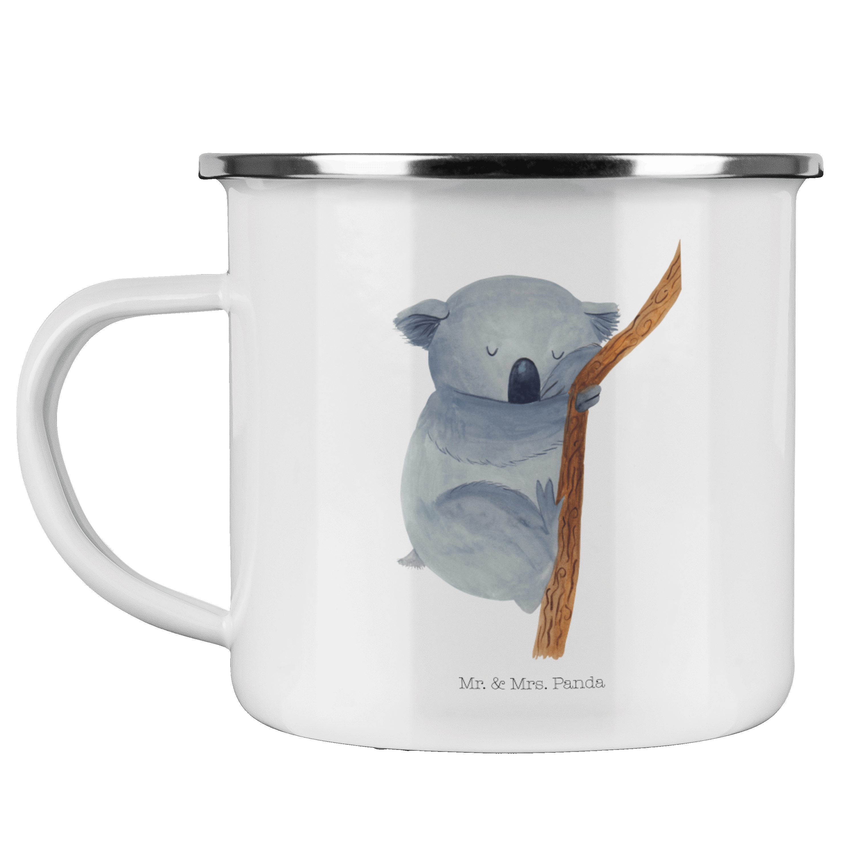 Mr. & Mrs. Panda Becher Koalabär - Weiß - Geschenk, Campingtasse, Outdoor Tasse, Metalltasse, Emaille