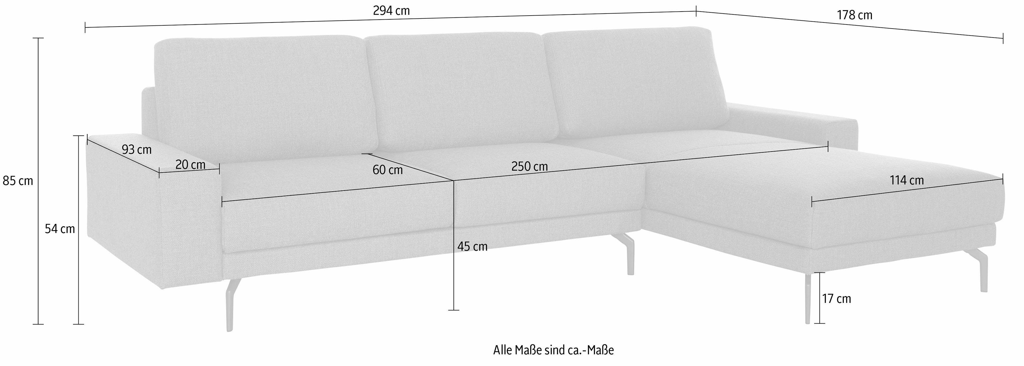 umbragrau, breit hs.450, niedrig, Ecksofa hülsta Breite und 294 in cm Armlehne Alugussfüße sofa