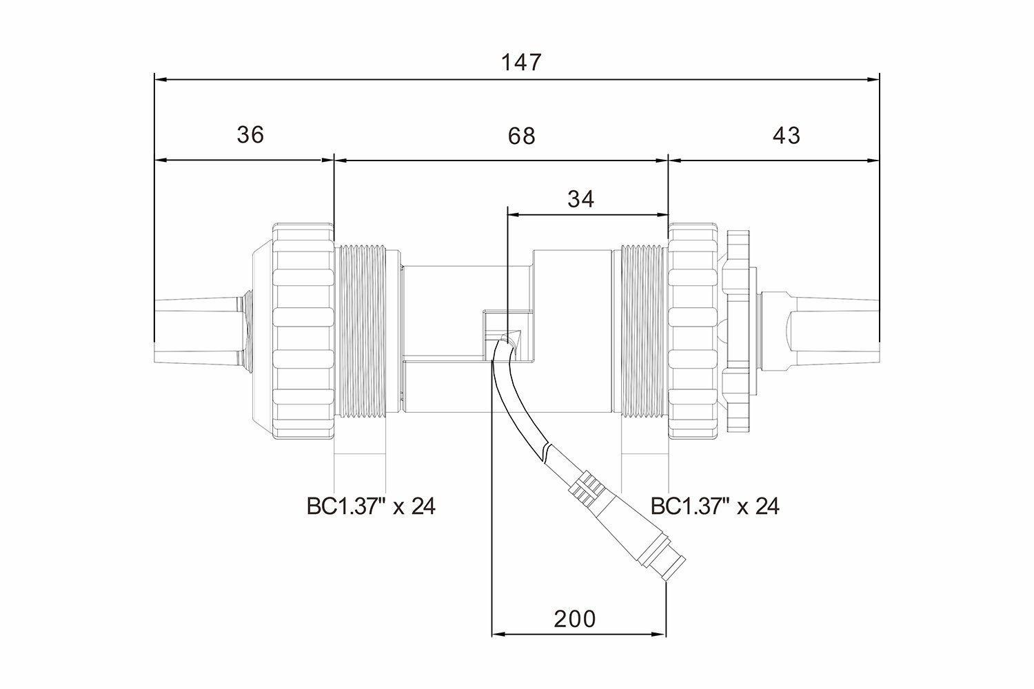 PowerSmart Fahrrad-Montageständer Länge: Gehäusebreite: 68,00 BB KL=47 (T13 Geschwindigkeit Schaft. ERS-T13-68A-C47 mm, 147 mm) und mm, Drehmomentsensor