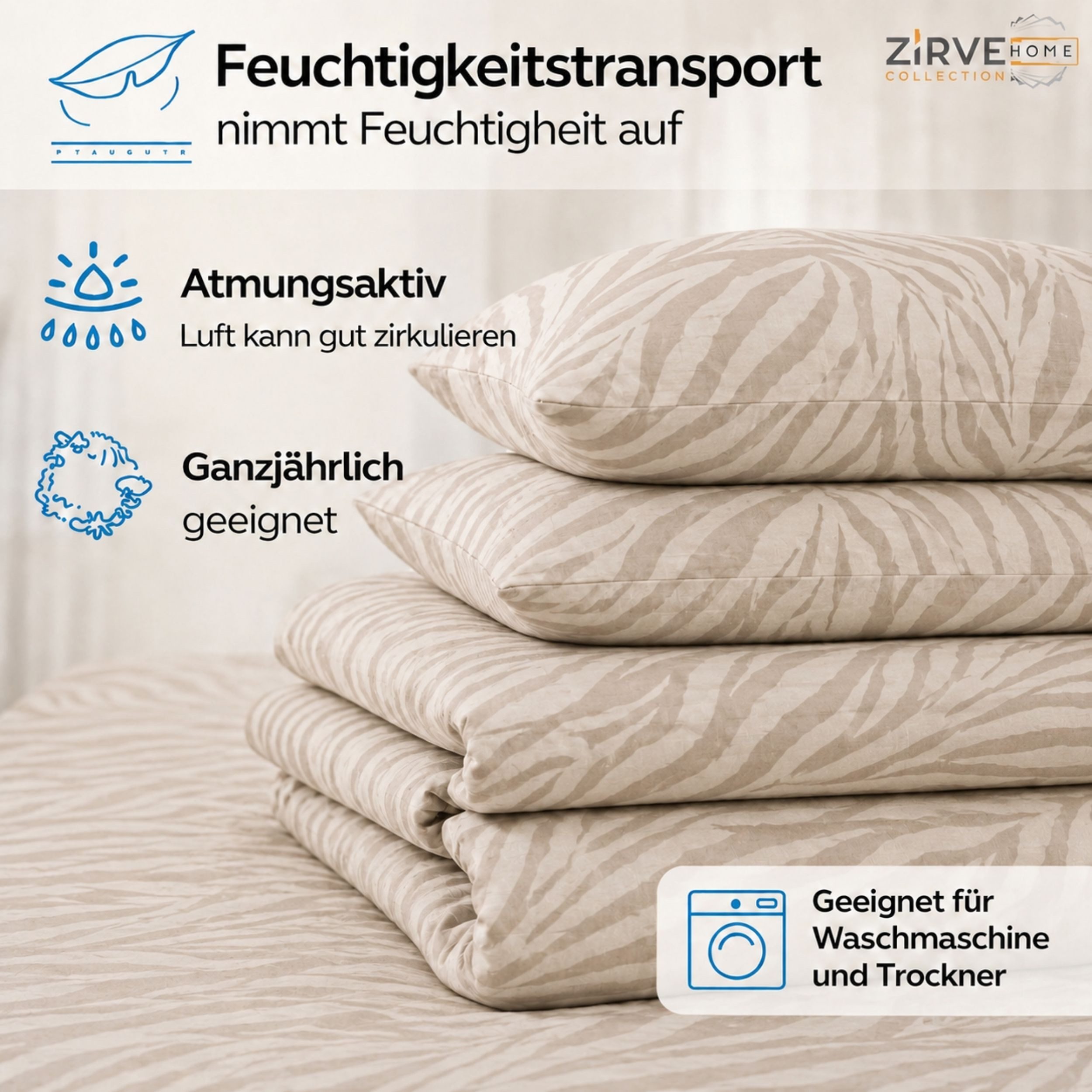 ZIRVEHOME Bettwäsche Baumwolle Beige – Bettbezug Zebra-Muster Ganzjahresbettwäsche, Renforce, 2 teilig, 155x220 cm Baumwolle Beige Bettbezug Atmungsaktiv & Hautfreundlich