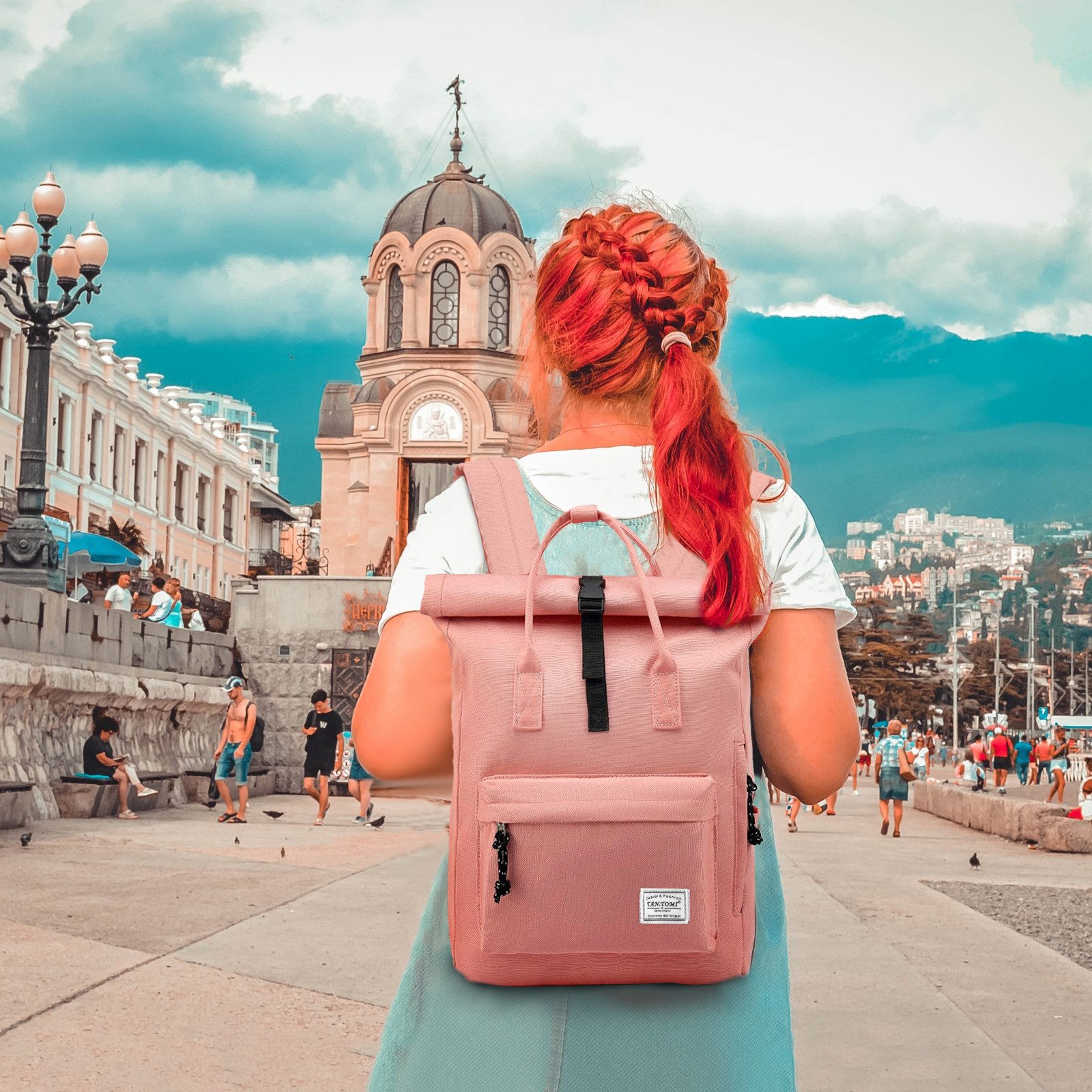 TAN.TOMI Cityrucksack Rucksack Damen Herren Tagesrucksack mit Laptopfach, Modern Rolltop Rucksack Daypack, Wasserabweisend