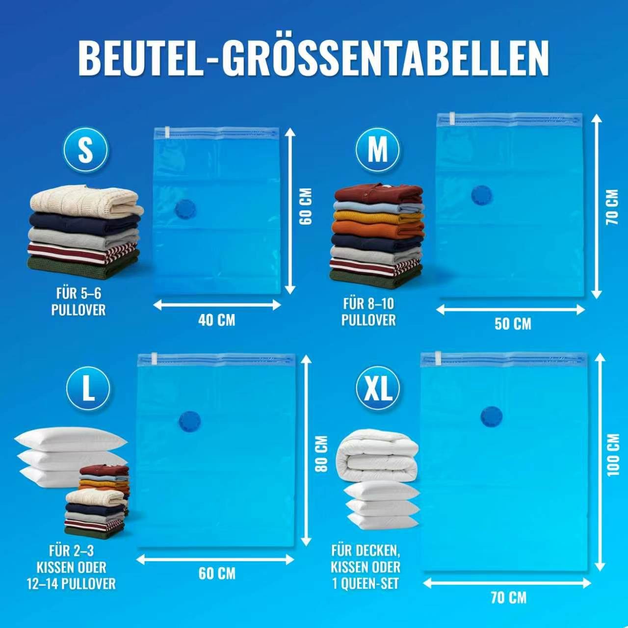 Allyson Vakuumbehälter Vakuumierbeutel für Kleidung Mit Pumpe – platzsparend & luftdicht, (Komplett-Set), 16 Stück und 4 verschiedenen Beutelgrößen – Bild 2 von 5