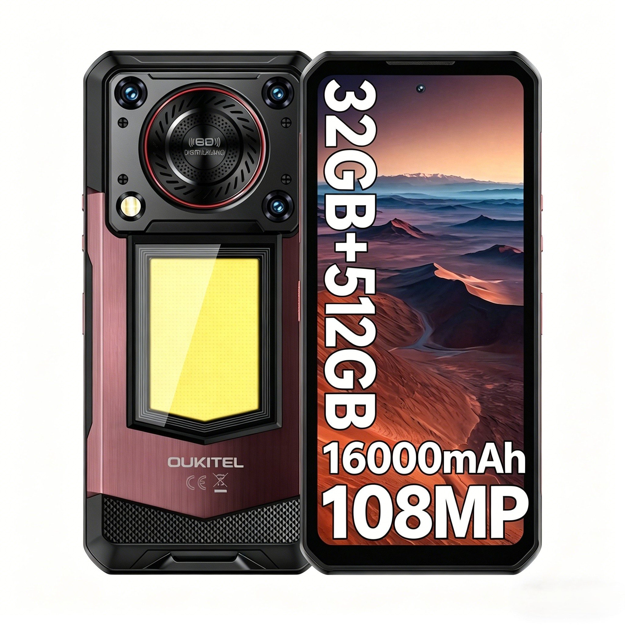 OUKITEL WP56 5G Outdoor Handy 6.8" FHD+ 120Hz 16000mAh Android 15 Smartphone (6,8 Zoll, 512 GB Speicherplatz, 108 MP Kamera, 12GB+512GB NFC, 128 dB für Rettungseinsätze im Freien)