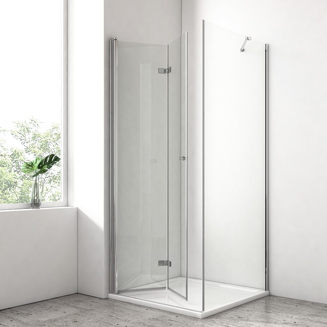 EMKE Eckdusche Duschkabine Eckeinstieg Duschtür Falttür mit Seitenwand H:185cm Set, set, BxT: 75x75 cm 6 mm Einscheibensicherheitsglas