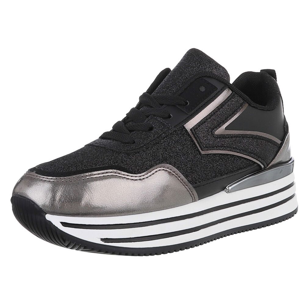 Ital-Design Damen Low-Top Freizeit Sneaker (88671661) Keilabsatz/Wedge Sneakers Low in Schwarz