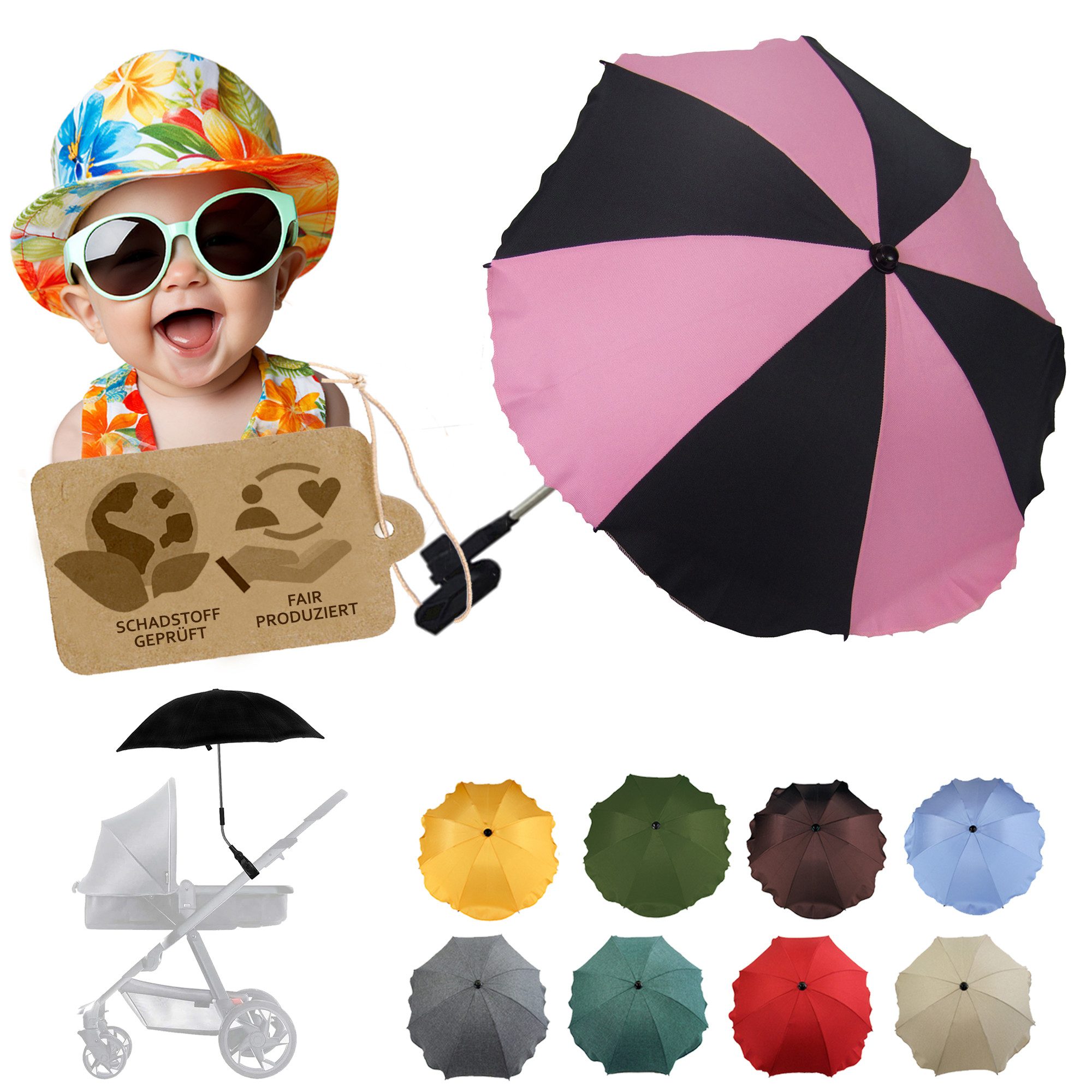 BambiniWelt by Rafael K. Kinderwagen-Sonnenschutzhülle Sonnenschirm Sonnenschutz für Kinderwagen Buggy Jogger universal UV50+, UV 50+ Schutz