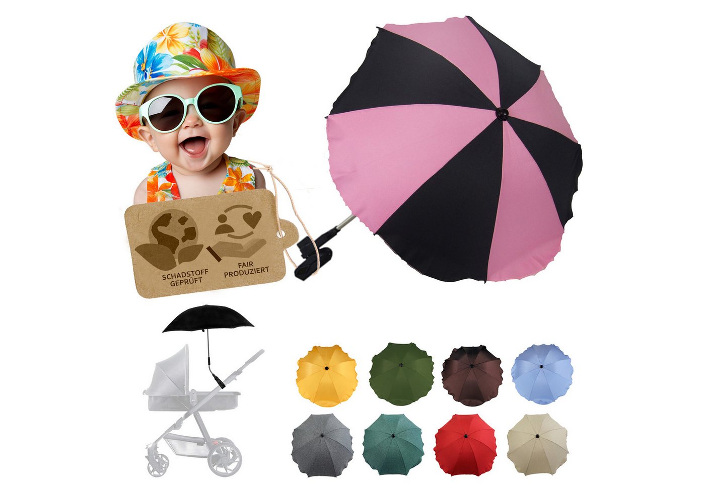 BambiniWelt by Rafael K. Kinderwagen-Sonnenschutzhülle Sonnenschirm Sonnenschutz für Kinderwagen Buggy Jogger universal UV50+, UV 50+ Schutz