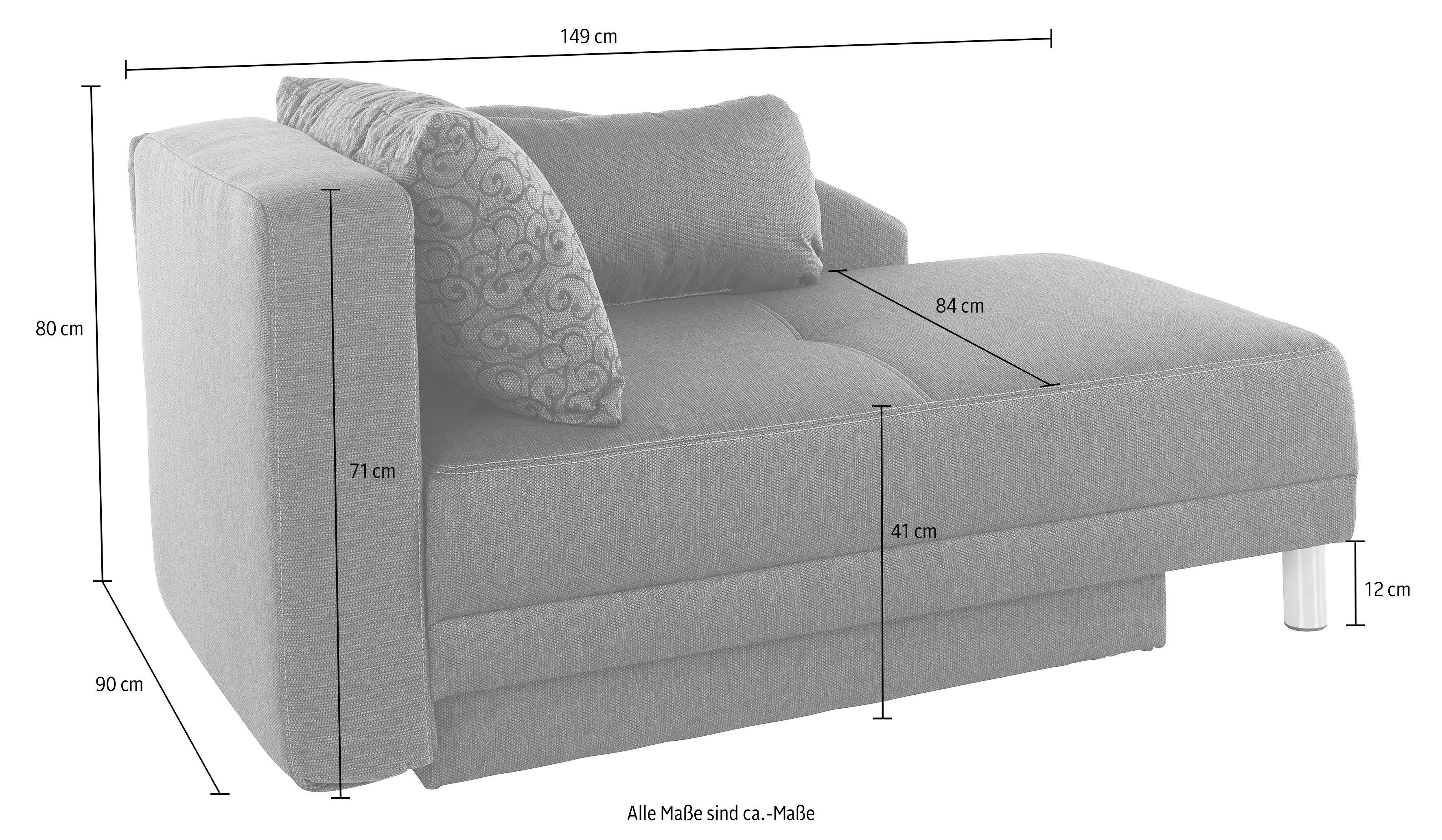 Jockenhöfer Gruppe Recamiere Roy, Chaiselongue mit Bettfunktion Bettkasten, Federkern und inklusive