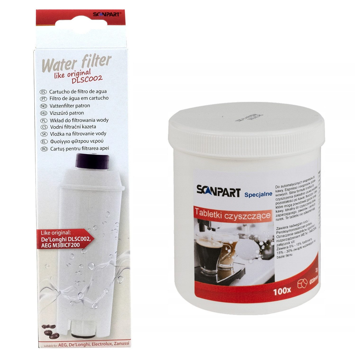 Scanpart + Filter für Kaffeemaschinen Reinigungstabletten (Filter für De Longhi-Espressomaschinen)