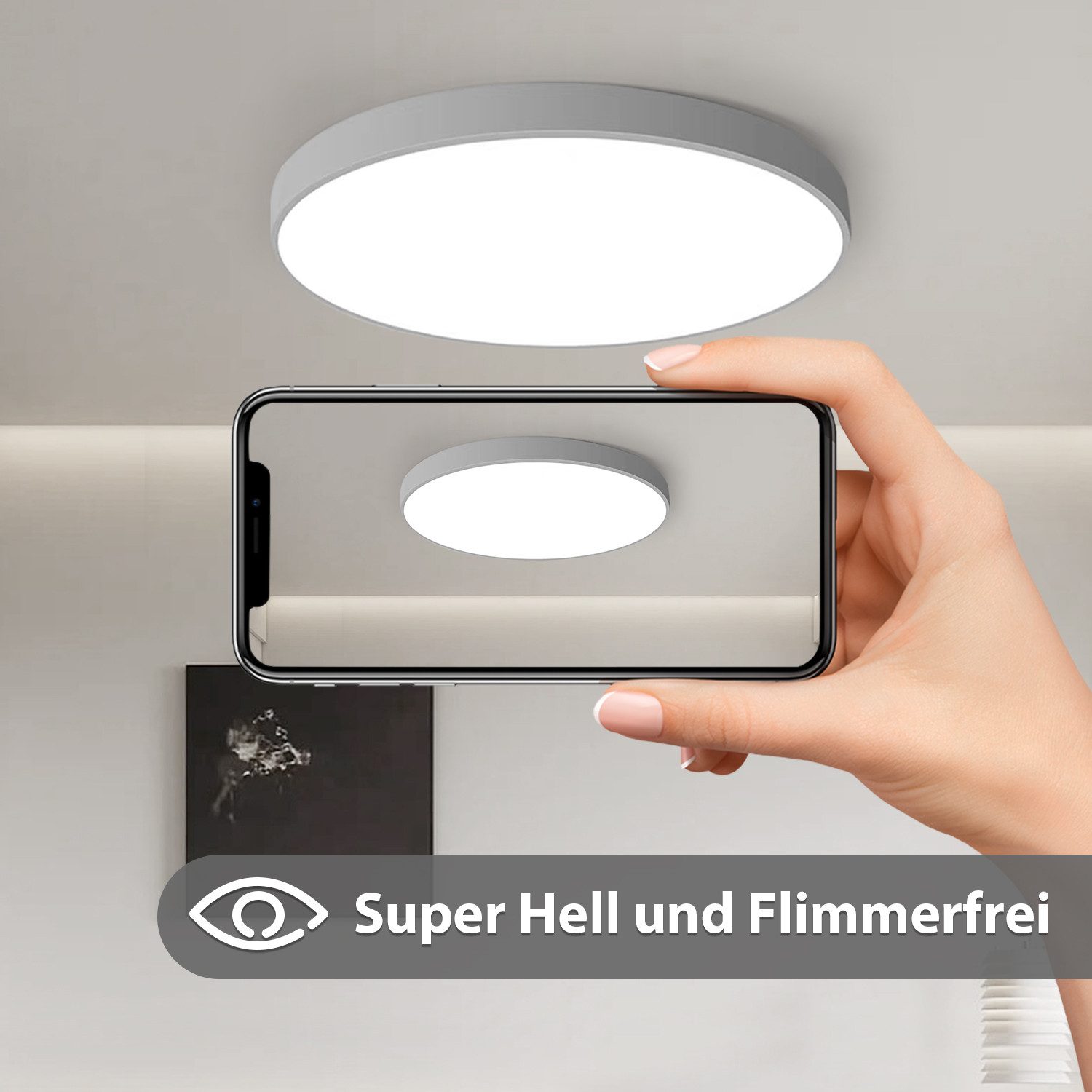 JDONG LED Deckenleuchte 36W Rund Flach Rosa/Grau/Blau Deckenlampe Durchmesser 40cm, 3000LM Kinderzimmerlamp, 3000K Warmweiß Modern Schlicht Lampe Dünn, für Schlafzimmer Flur Küche Wohnzimmer Balkon Keller