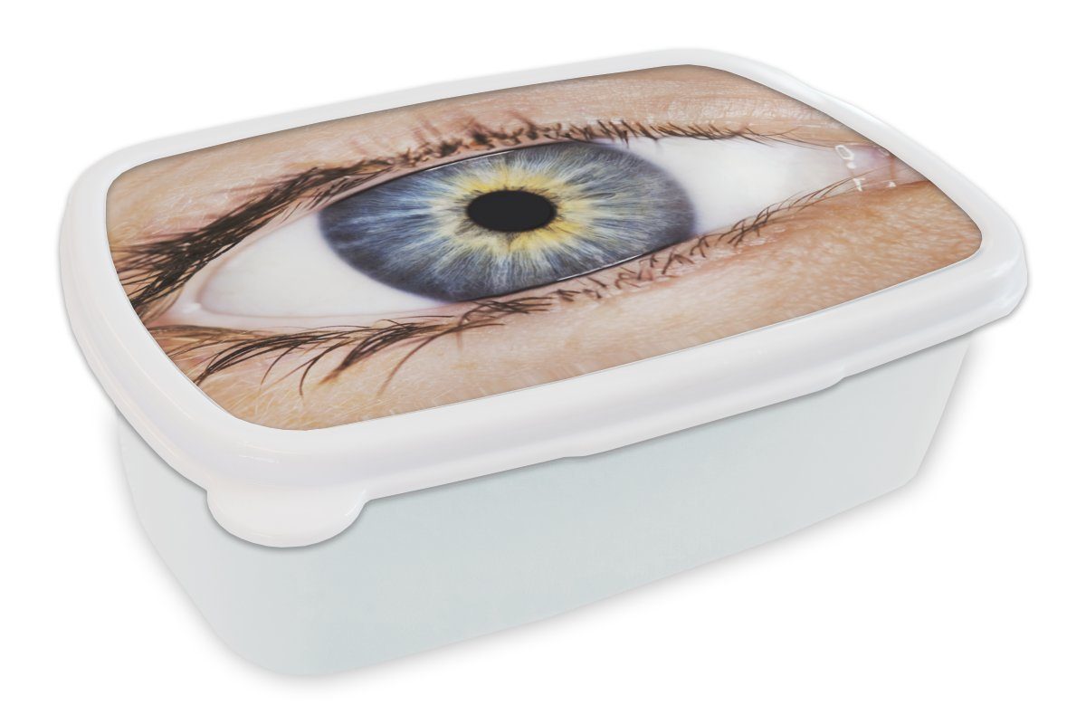 Kunststoff, Lunchbox und Blau Brotbox und weiß MuchoWow Kinder (2-tlg), Erwachsene, Brotdose, für gefärbtes Auge, Jungs Mädchen für