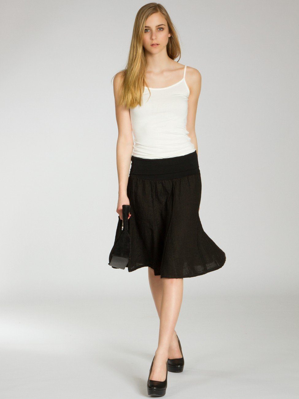 Caspar Faltenrock RO014 Damen Midi Leinenrock günstig online kaufen