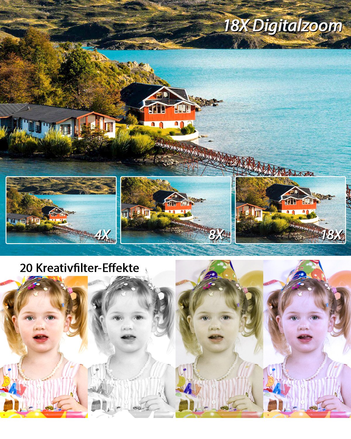 FANNOU Kompaktkamera (64 MP, 4K Autofokus Fotoapparat Digitalkamera 18X Digitalzoom Vlogging Kamera)