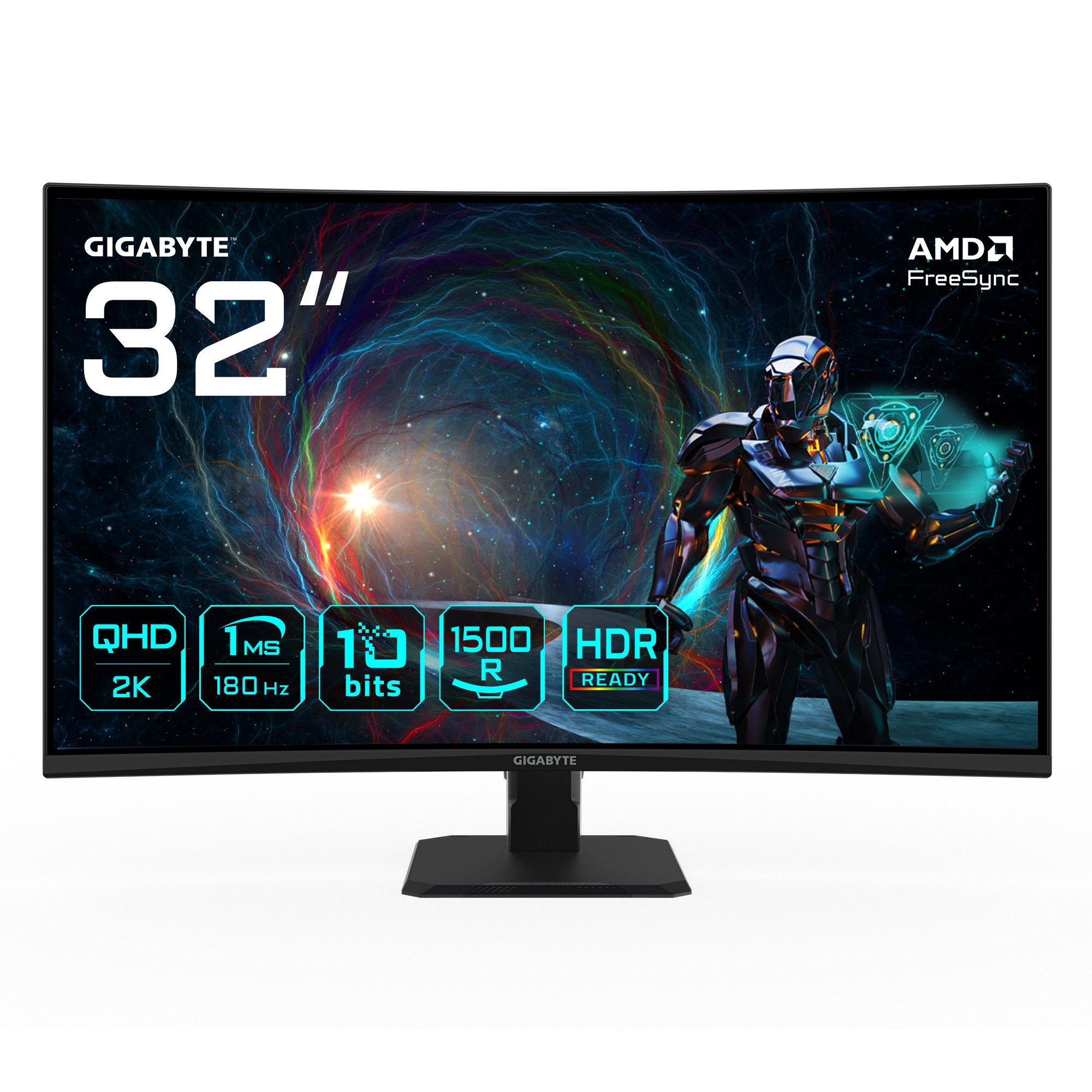 Gigabyte GS32QCA Curved-LED-Monitor (80 cm/32 ", 2560 x 1440 px, QHD, 1 ms Reaktionszeit, 180 Hz, VA LED, neigbar, Eyesafe 2.0, HDR-Ready-, AMD FreeSync)