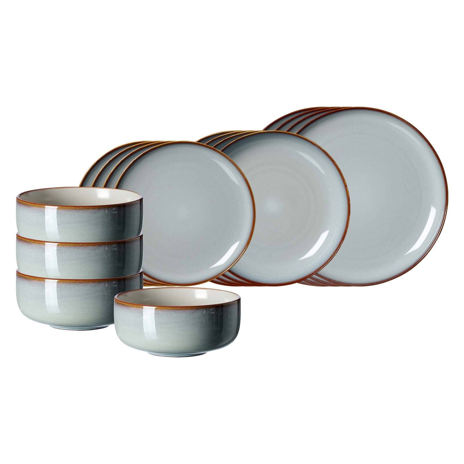 Service De Table 8 Pièces Portofino DS - Grès - 4 Assiettes Plates Et 4 Creuses - Passe Au Lave-vaisselle