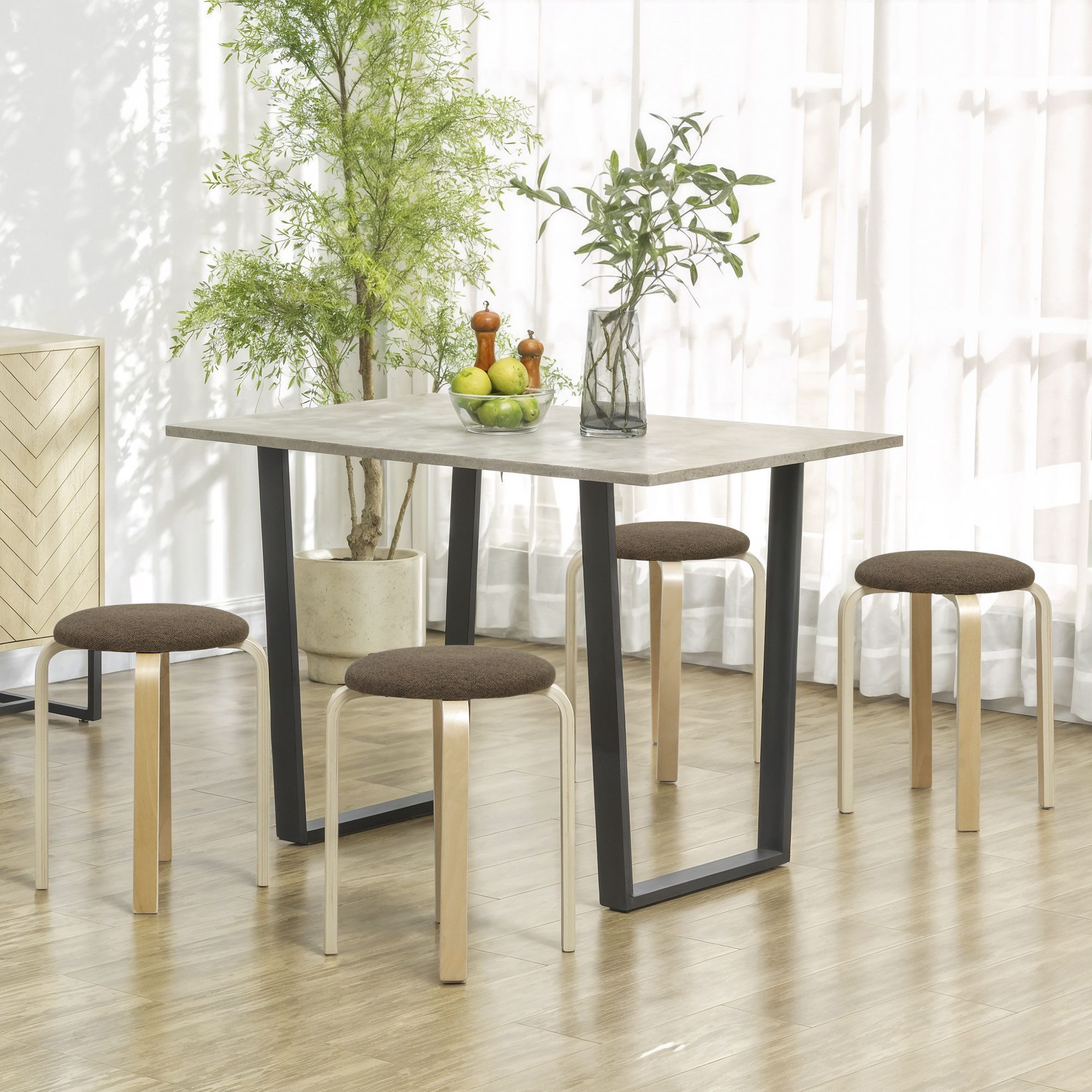 HOMCOM Hocker Esszimmerhocker 4er Set Stapelhocker aus Birkensperrholz (Esszimmerhocker, 4 St., Stapelhocker), für Esszimmer Wohnzimmer Braun
