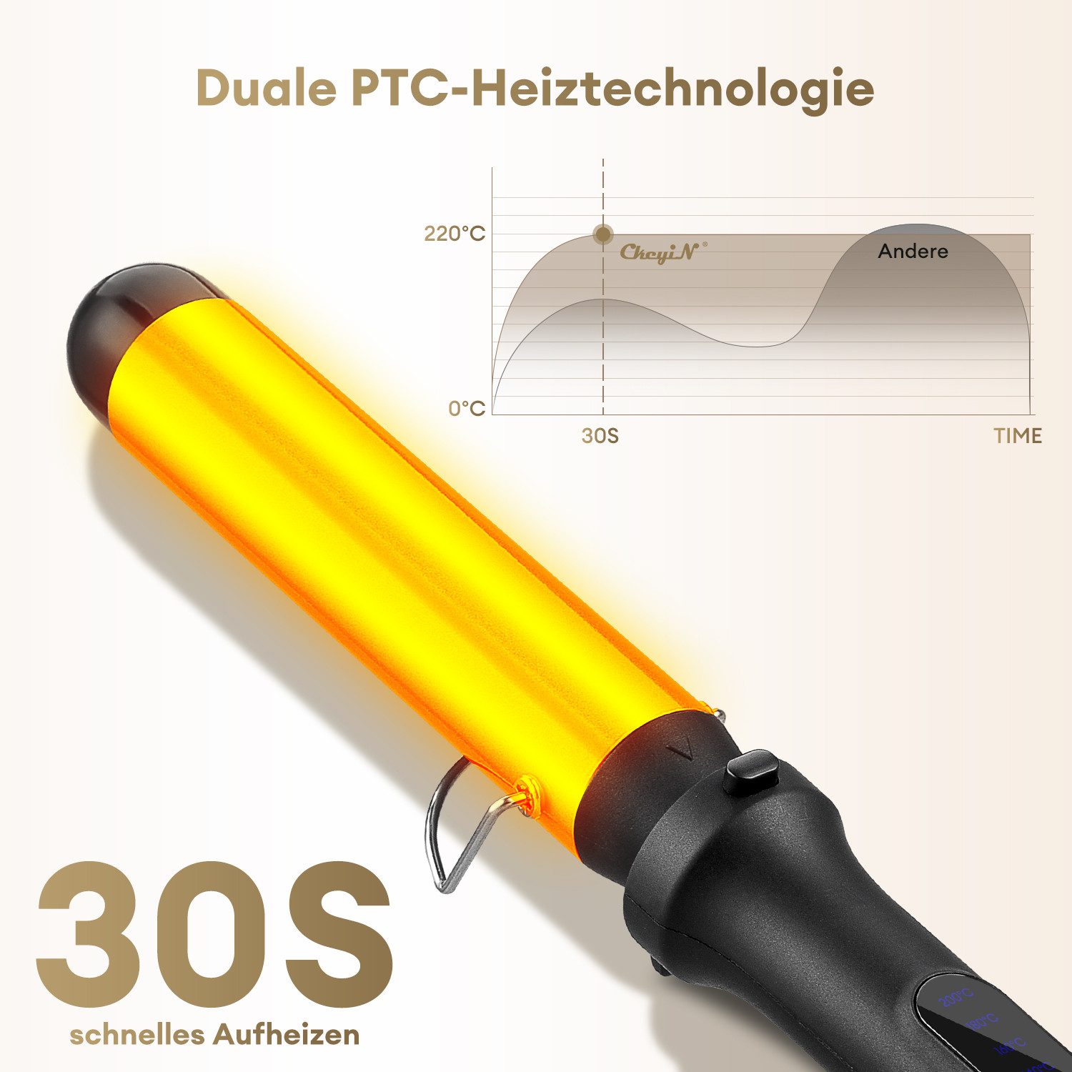 CkeyiN Lockenstab 4-in-1 Multihaarstyler 140-200℃ 30s Schnelles Erhitzen Lockenwickler, Keramik-Beschichtung, mit 4 wechselbaren Stylingaufsätzen für Locken Wel – Bild 5 von 5