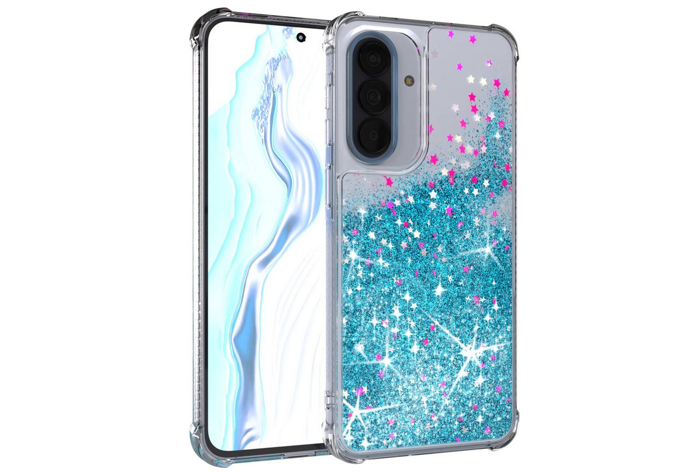 EAZY CASE Handyhülle Liquid Glittery Case für Samsung Galaxy A57 6,7 Zoll, Gloss Slimcover Girly Backcover Bling Phone Case kratzfeste Cover Blau