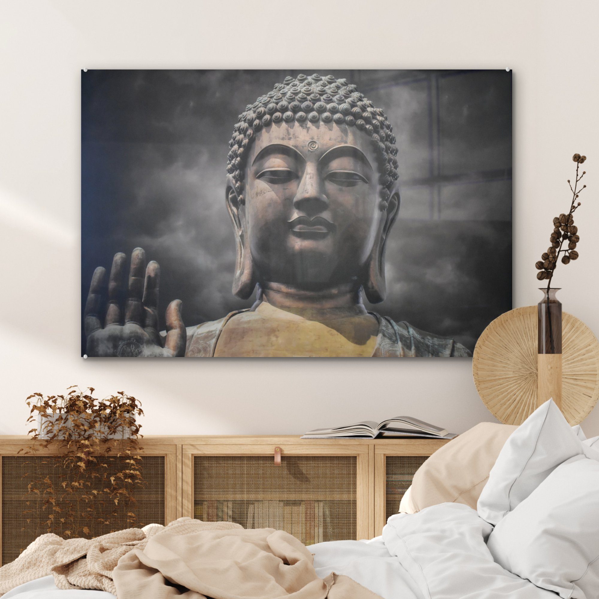 MuchoWow Acrylglasbild Schlafzimmer (1 Buddha - Gesicht Rauch, - Acrylglasbilder & Wohnzimmer St)