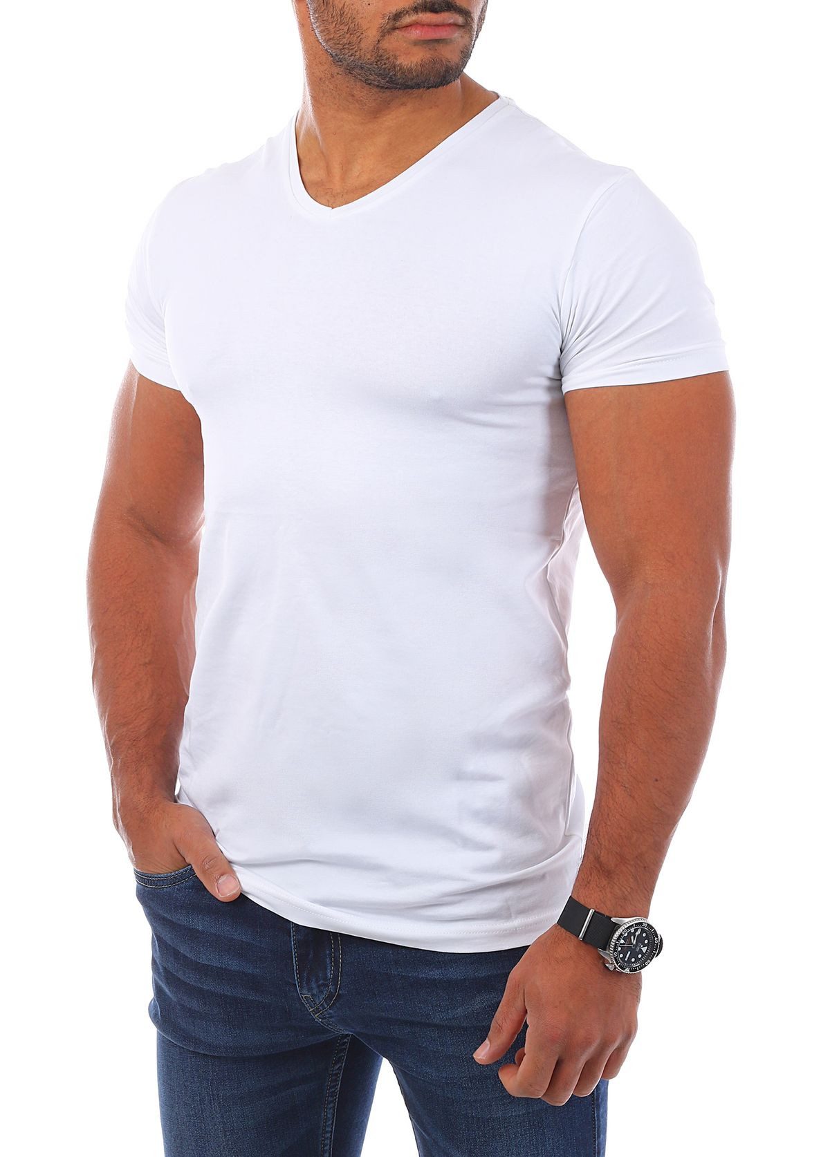 Young & Rich T-Shirt Herren Uni Basic V-neck V-Ausschnitt Unterziehshirt 1700 V-Ausschnitt unifarben kurzarm slim fit