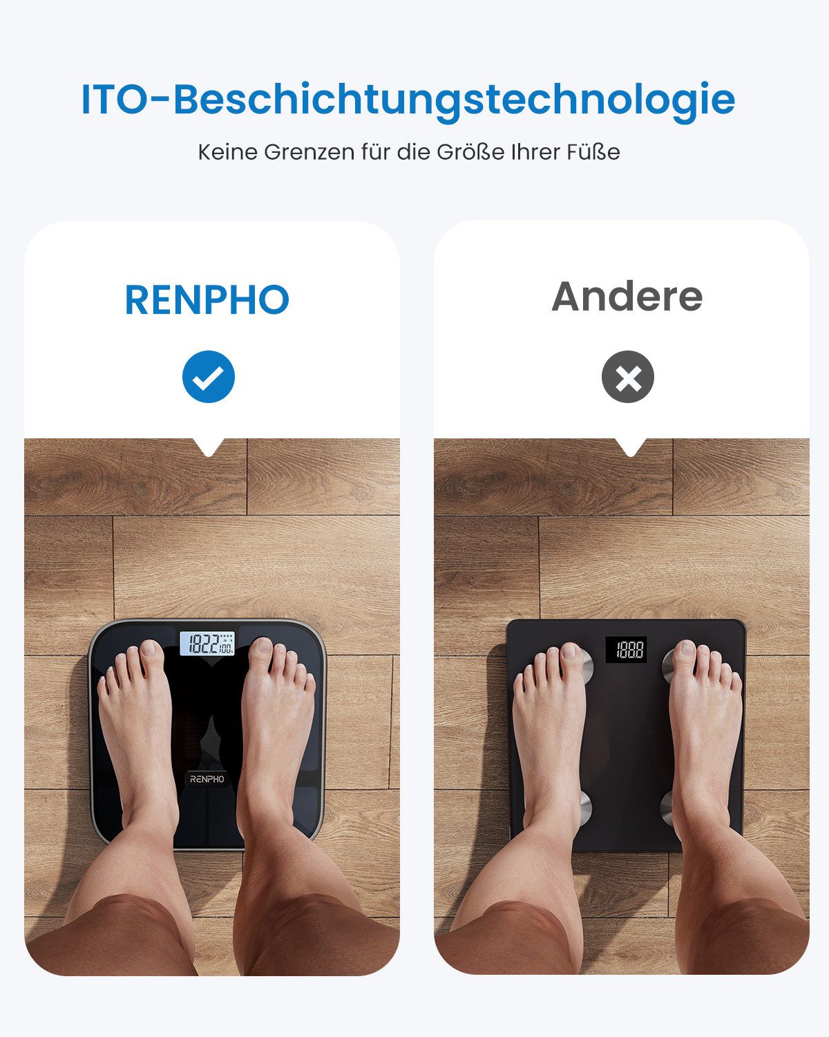 RENPHO Körper-Analyse-Waage Elis Solar 2 Smart Body Scale A020, Smarte Solar-Körperanalysewaage mit 13 Körpermessungen
