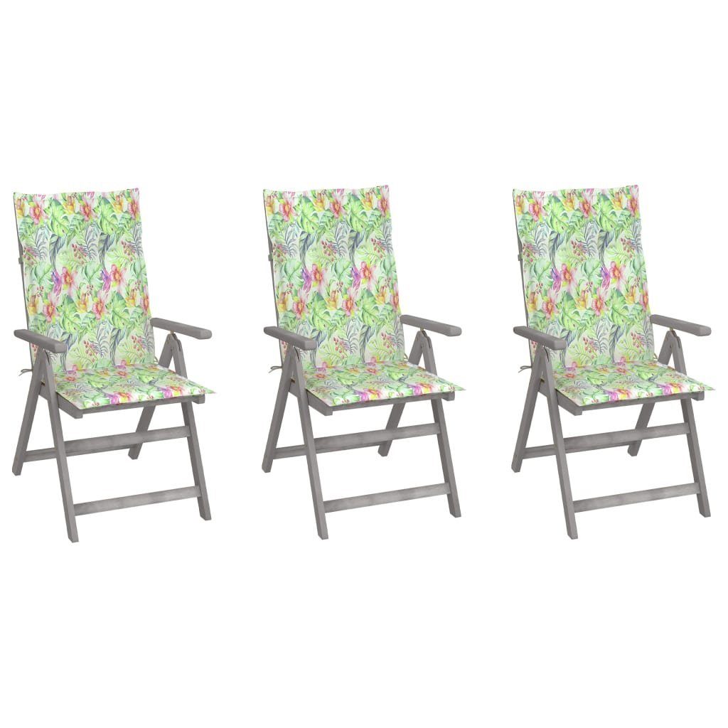 furnicato Gartenstuhl Verstellbare Gartenstühle 3 Stk. mit Auflagen Massivholz Akazie