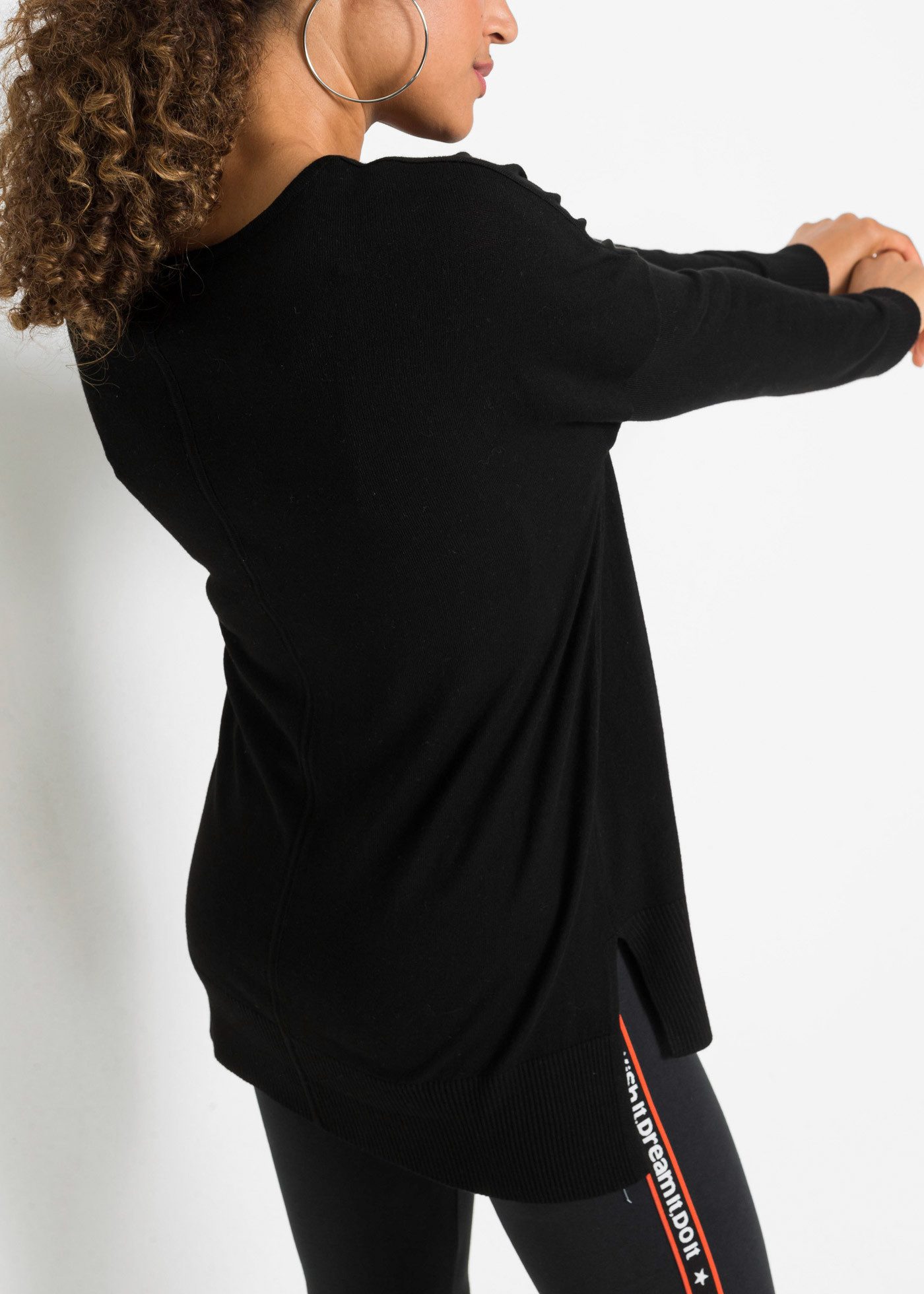 bonprix Strickpullover Viskose-Feinstrick, oversized, Seitenschlitze, hinten länger