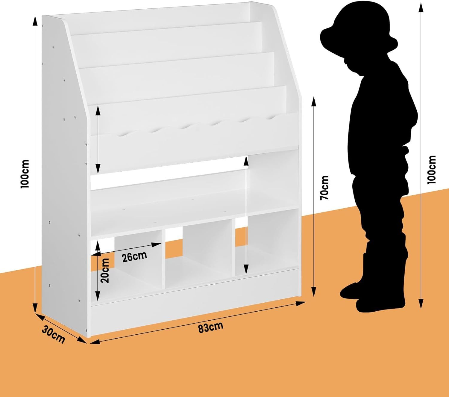 Woltu Kinderregal, 1-tlg., weißes Bücherregal Montessori, mit 6 Fächern, 83x100x30 cm