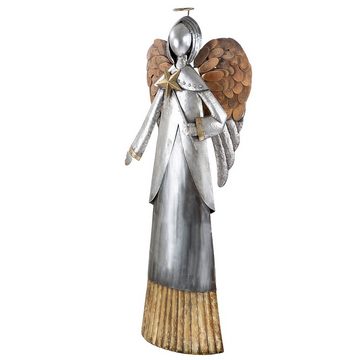 GILDE Dekofigur GILDE Engel Viktoria mit Holzflügeln - silber - H. 129cm