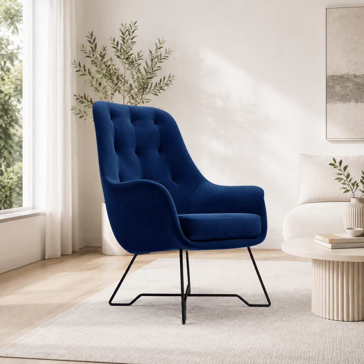 Blaue Sessel mit Hocker online kaufen