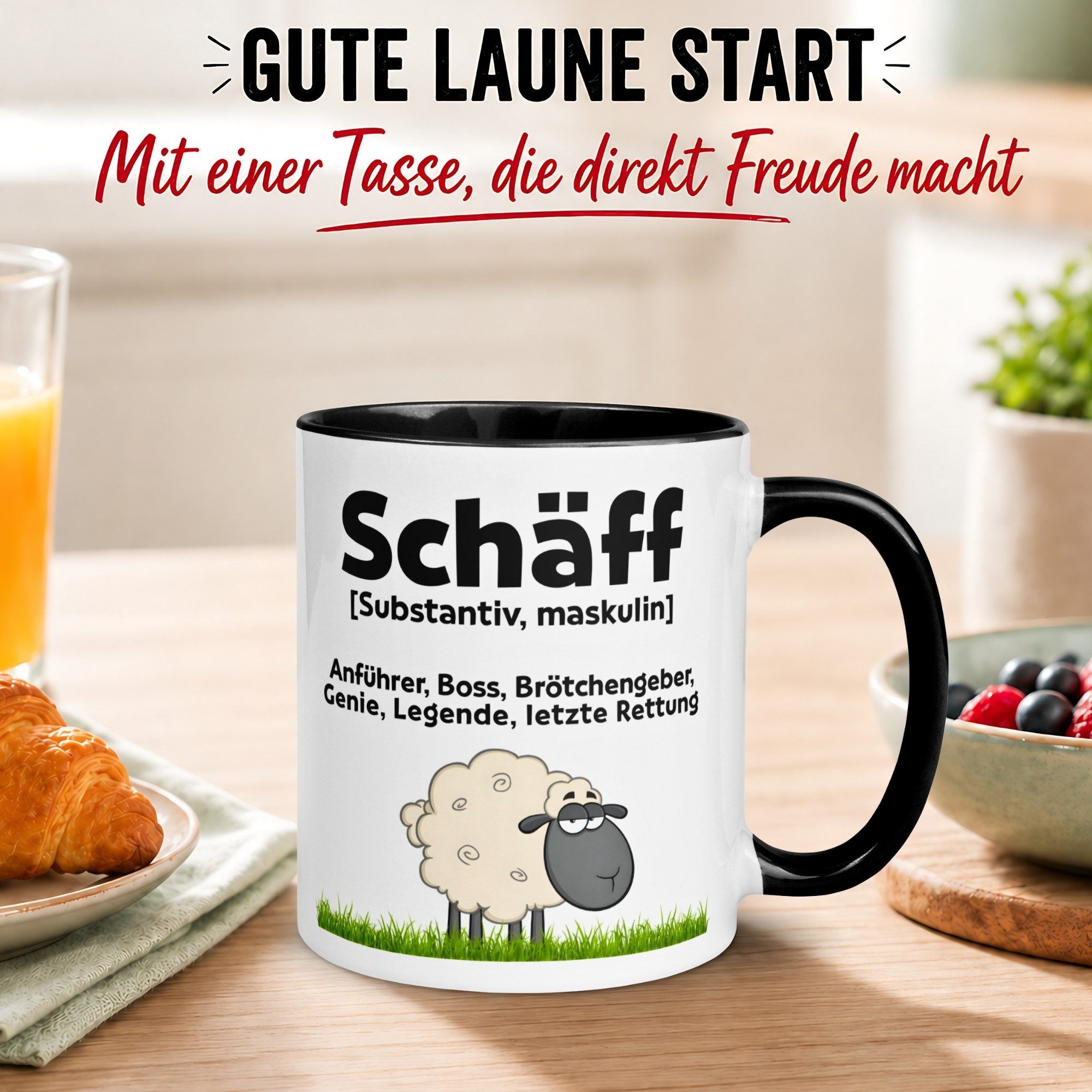 Momentals Tasse Chef – „Schäff – Brötchengeber Problemlöser“ – Geschenk Bester Chef, Gratis Versand · Links-&Rechtshänder · Spülmaschinenfest – Bild 3 von 5