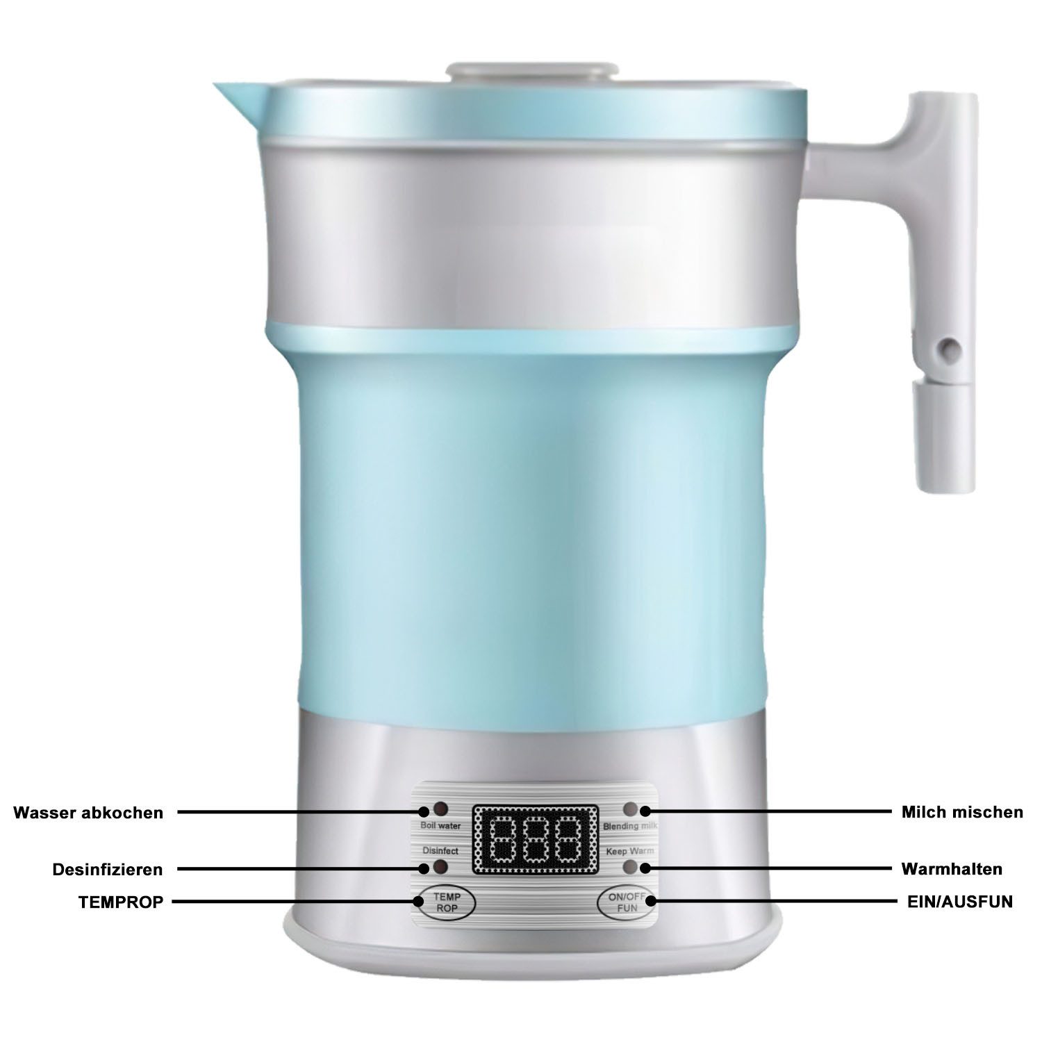 Faltbarer Mini-Wasserkocher Für Reise – 0,5 Liter, 750 Watt, Edelstahl-Heizboden, Mit Warmhaltefunktion