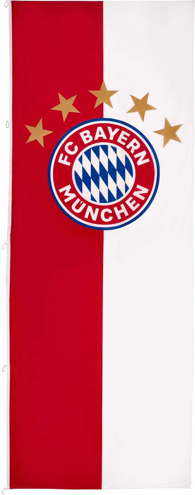 FC Bayern Fahne FC Bayern München Hissfahne Hochformat 5 Sterne Logo  150x400 cm, aus recyceltem Polyester, FC Bayern München Hissfahne Hochformat  5 Sterne Logo 150x400 cm