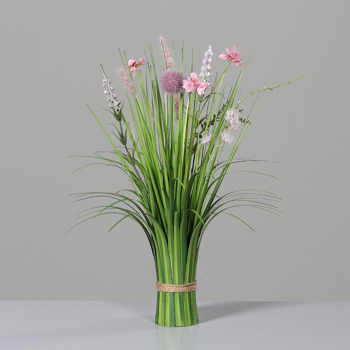 Kunstblume Künstliches Stehgras mit Blüten Kunstpflanze Dekogras Kunstblume, mucPlants
