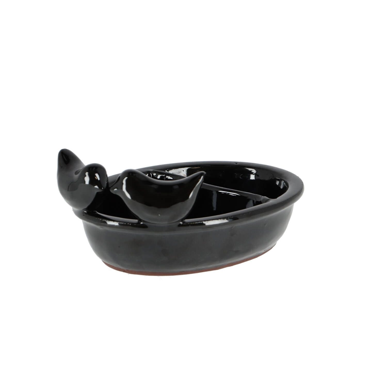 esschert design Vogeltränke Schön und funktional: 2 in1 Keramik-Futter- und Trinkschale. Schwarz