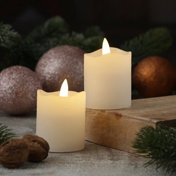 MARELIDA LED-Kerze LED Kerzenset Mini Echtwachs flackernd mit Batterien H:7,5cm Timer 2St (2-tlg)