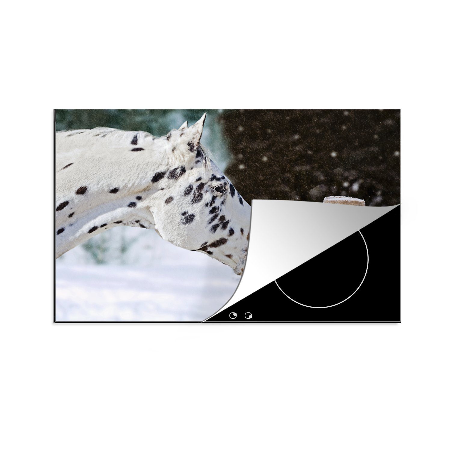MuchoWow Herdblende-/Abdeckplatte Pferd Induktionskochfeld 81x52 die Schnee, tlg), für Vinyl, küche, Schutz Ceranfeldabdeckung - cm, Schneemann - (1