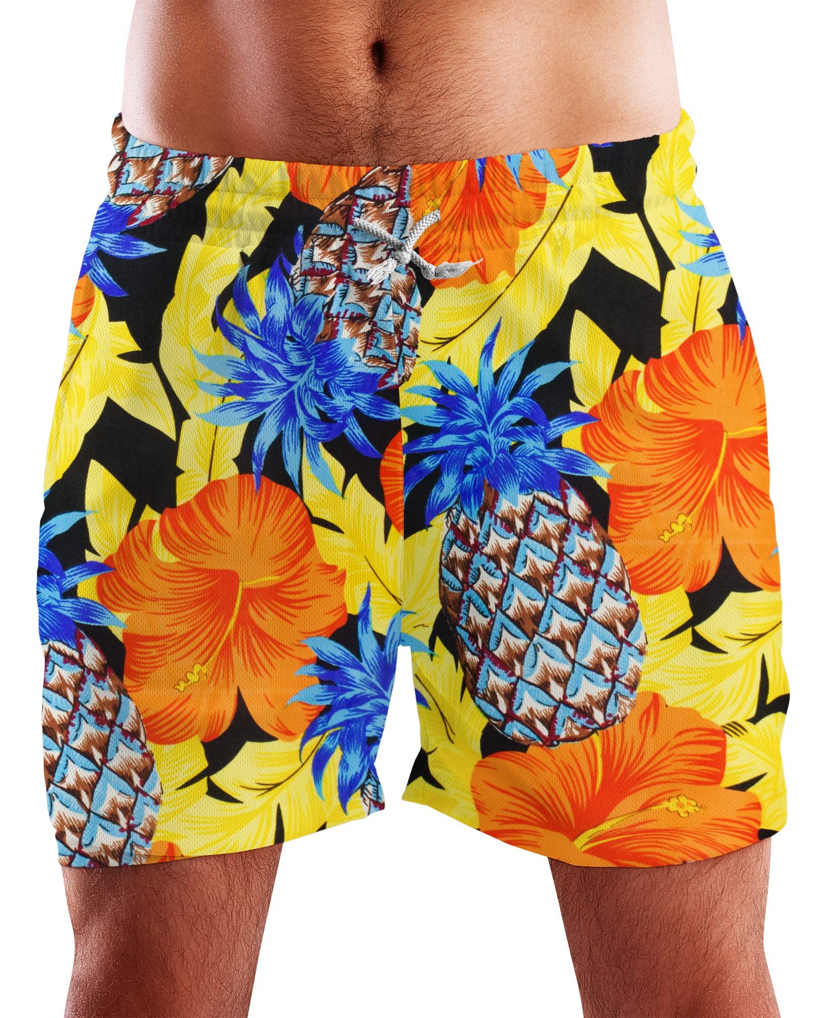 King Kameha Badeshorts Pineapple Hibiscus Hawaii Bade-Shorts Mesh-Einsatz Kordelzug Mit integriertem Mesh-Innenslip für extra Komfort