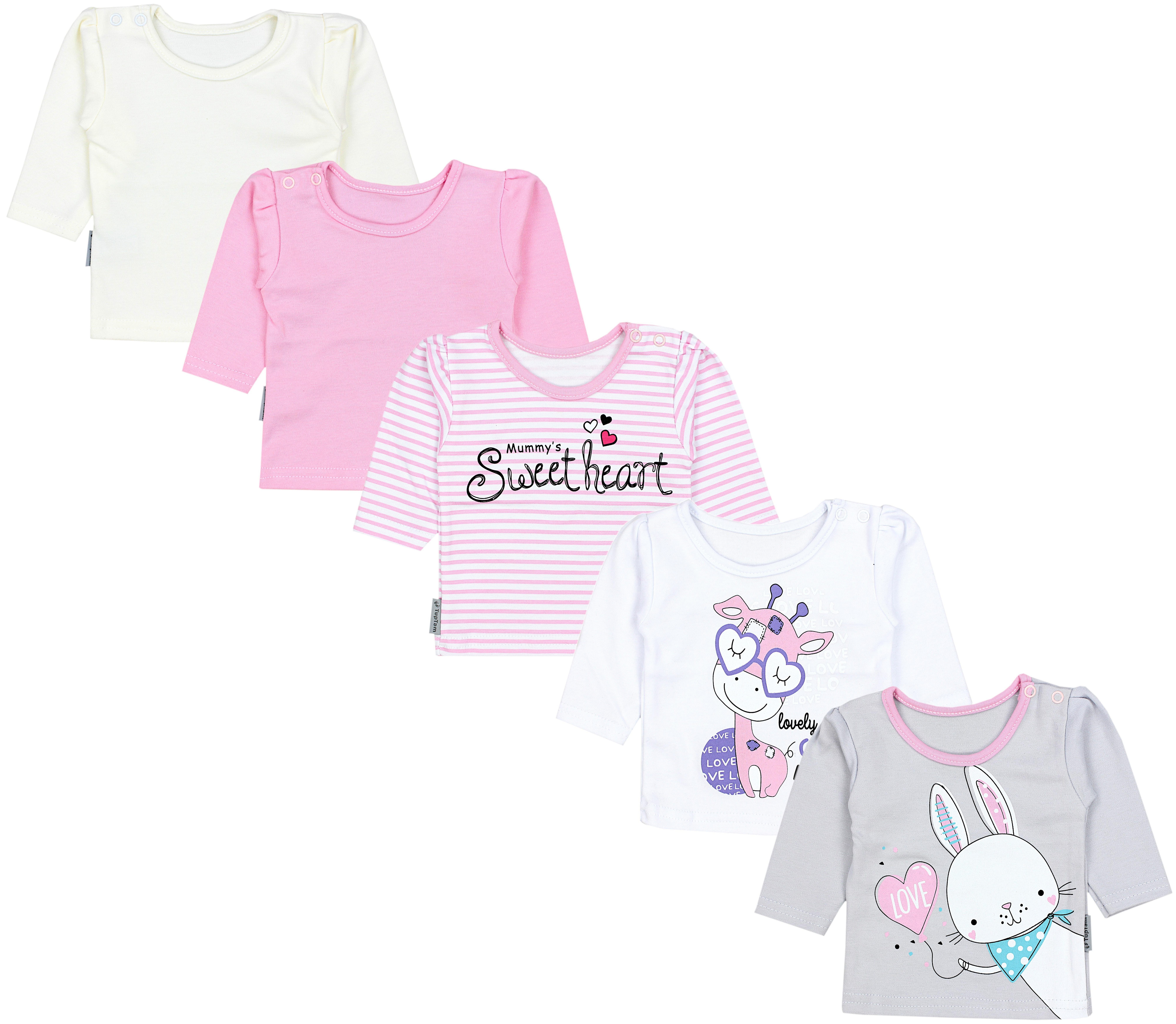 TupTam Langarmshirt TupTam Baby Mädchen Langarmshirt Gestreift 5er Set Streifen Giraffe Kaninchen Rosa Weiß Grau | Shirts