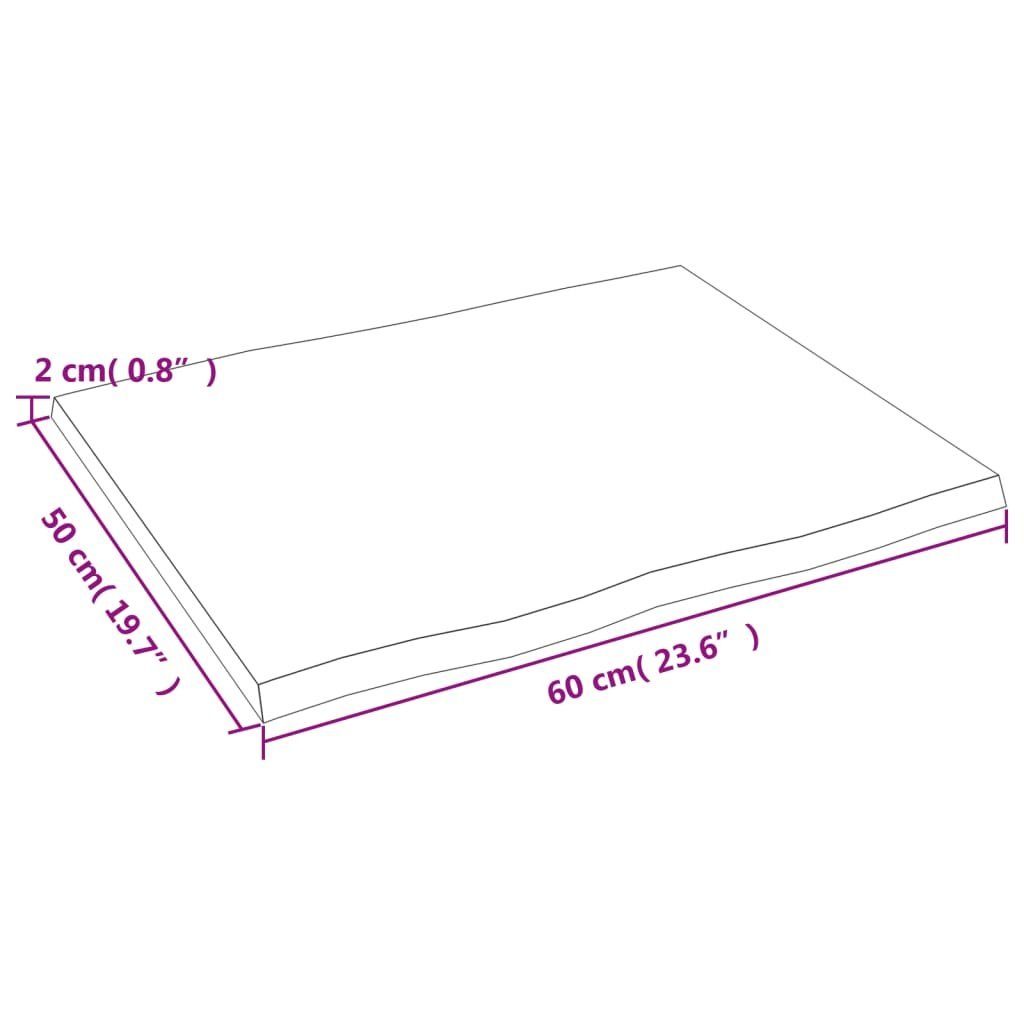 Eiche Massivholz St) Baumkante furnicato cm Tischplatte (1 60x50x2 Behandelt