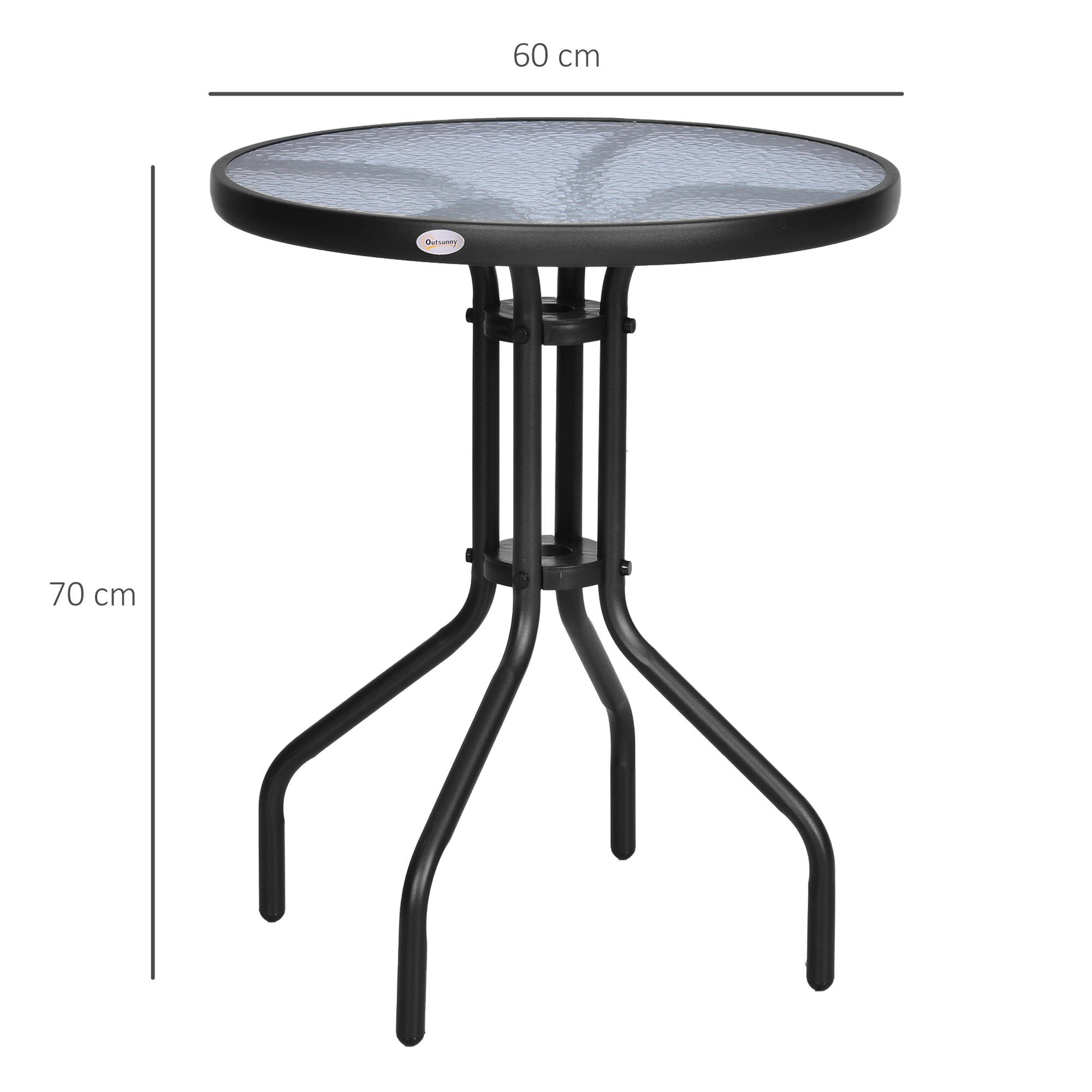 Outsunny Gartentisch Glastisch Beistelltisch Metall+Sicherheitsglas (Esstisch mit Wasserkräuselung-Muster, 1-St., Wetterfest Balkontisch aus Metall), Modernes Design, ideal für Garten und Balkon