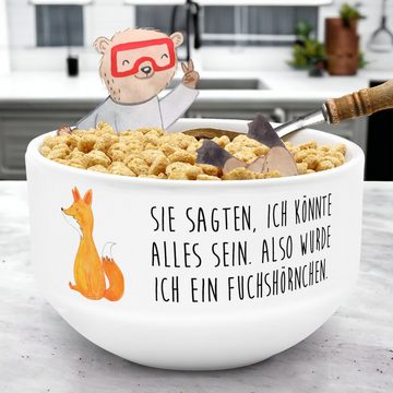 Mr. & Mrs. Panda Müslischale Einhorn Wunsch - Weiß - Geschenk, Suppenschüssel, Obstschale, Porzell, Keramik, (1-tlg), Porzellan-Qualität
