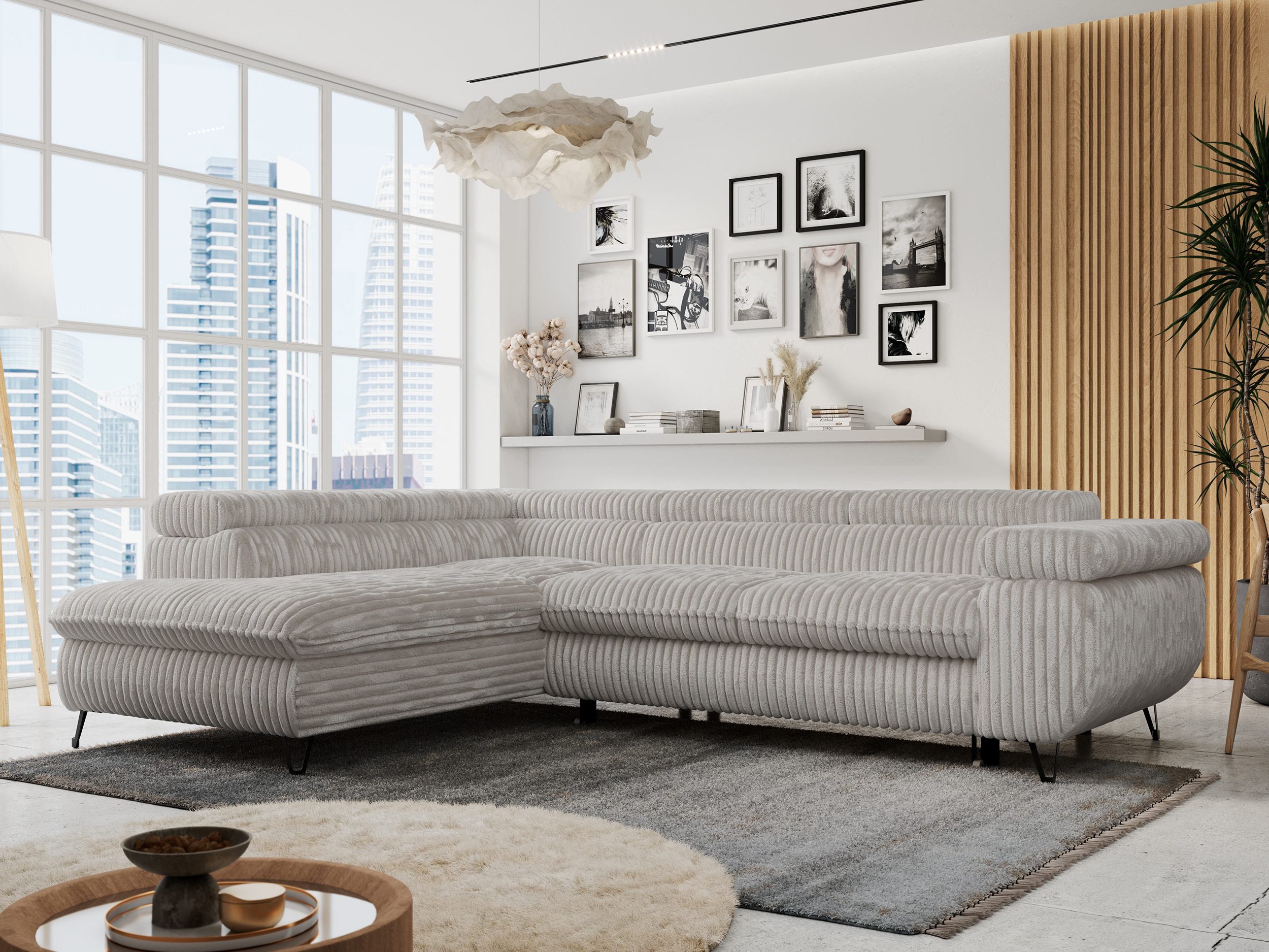 MKS MÖBEL Ecksofa PETER L, Set, Ecksofa L-form, HR35-Schaum, Wellenfederkern, Bettfunktion, Einstellbare Kopfstützen, Bettkasten