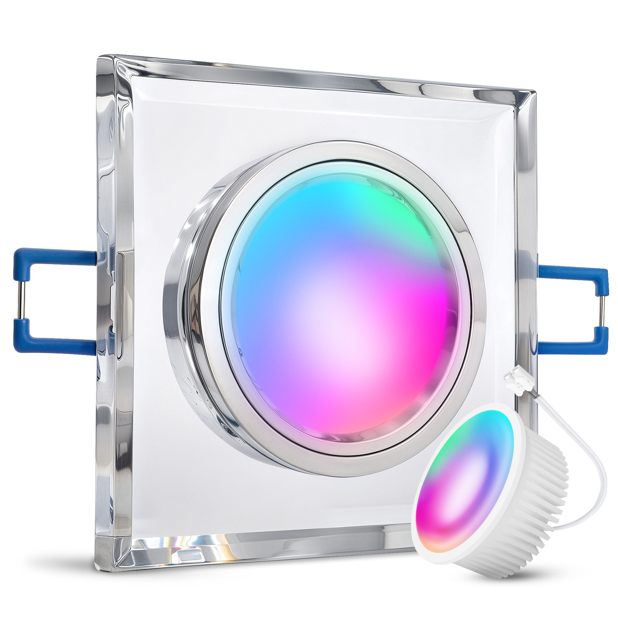 SSC-LUXon LED Einbaustrahler Glas Einbauspot flach eckig transparent mit WiFi LED RGB Lampe SMART, Smart